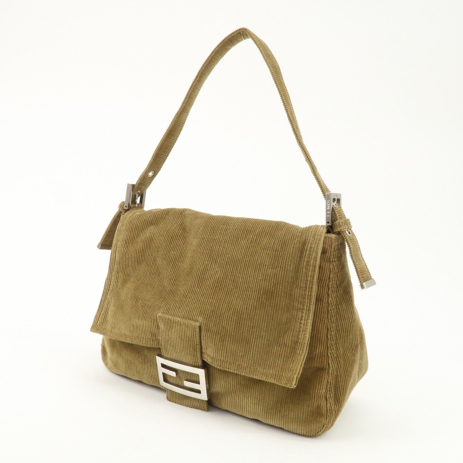 FENDI Mamma Baguette Corduroy Shoulder Bag Khaki 26325