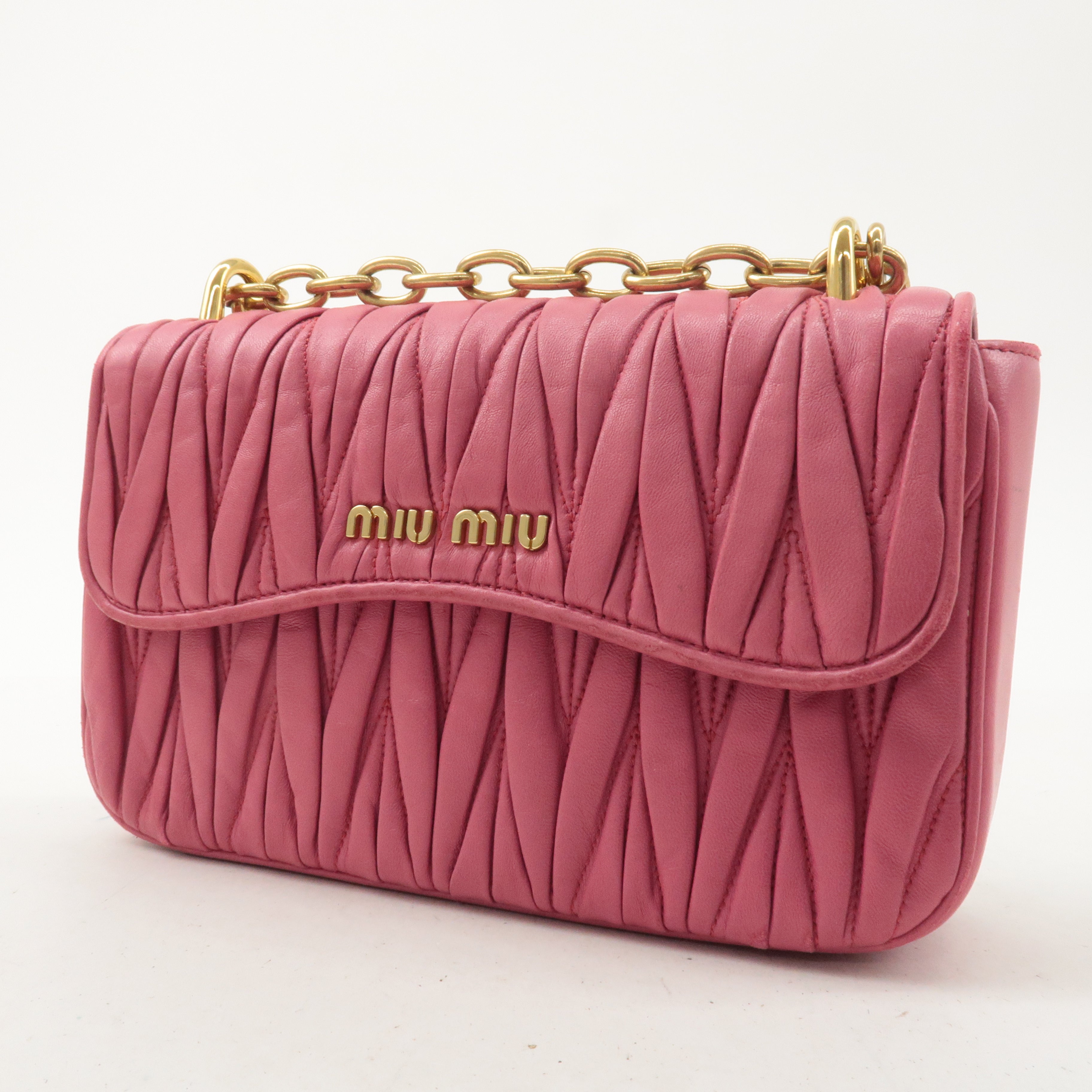 MIU MIU Matelasse Leather Chain Shoulder Bag Pink 5BD140