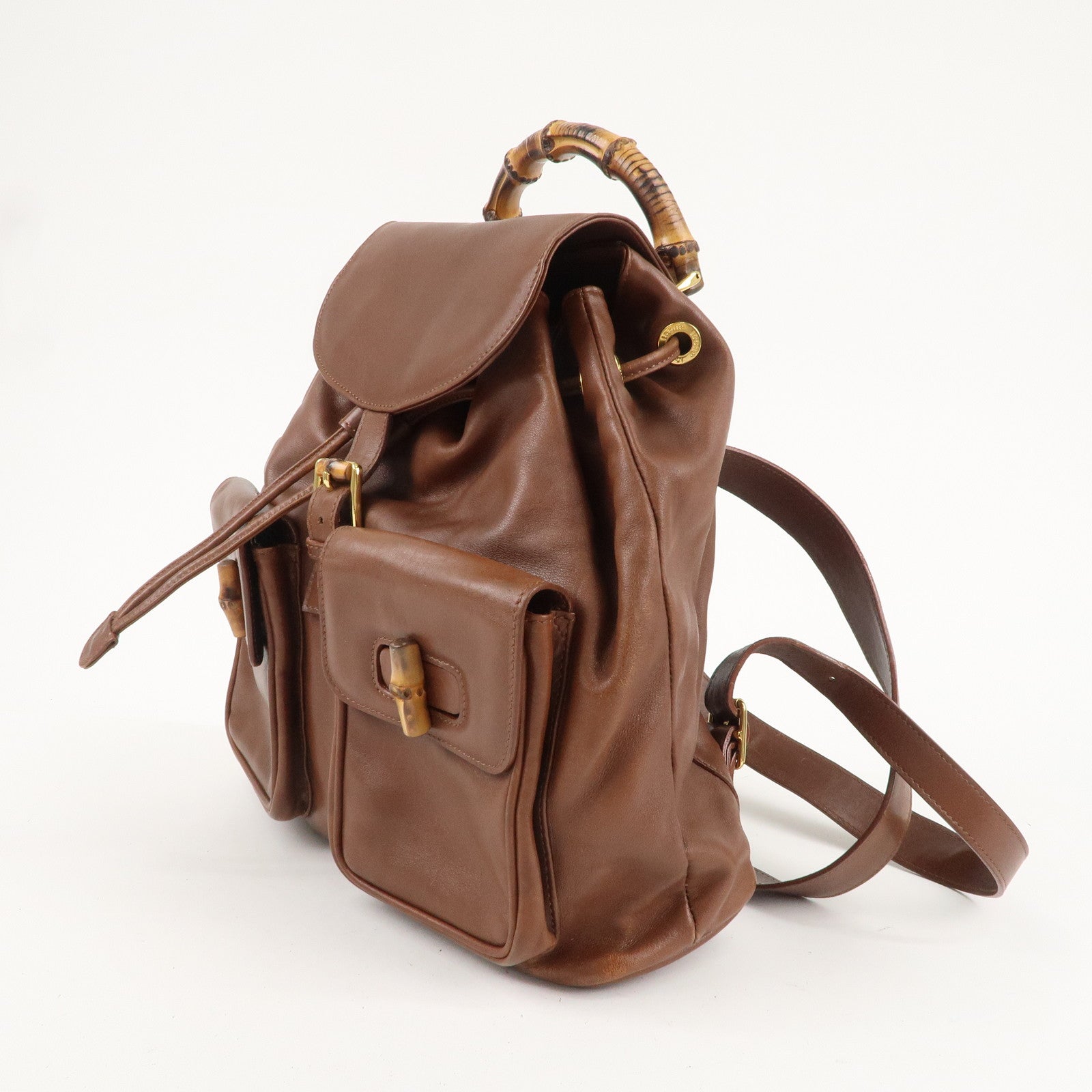 GUCCI Bamboo Leather Back Pack Brown 003.2058.0016