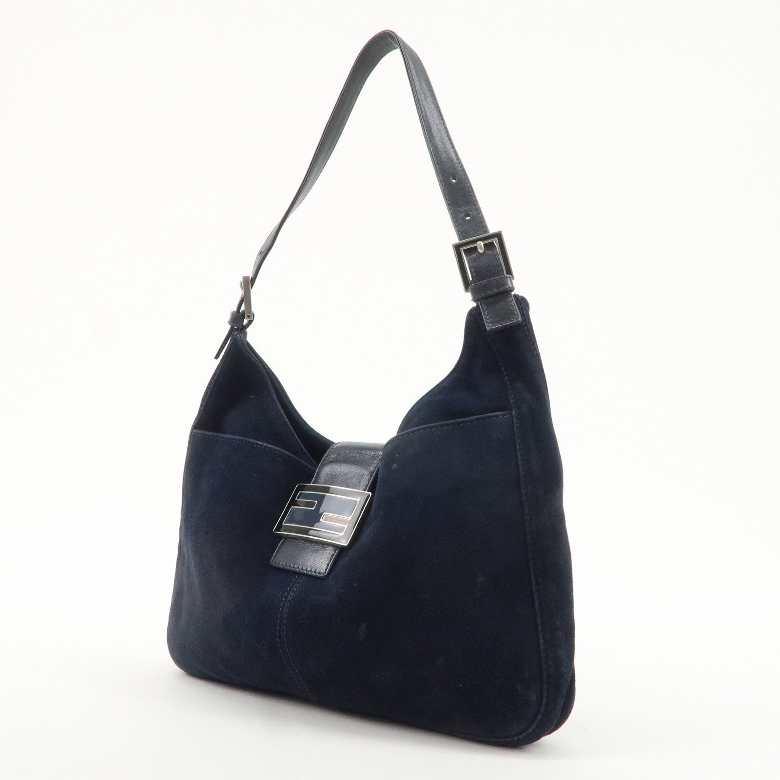 FENDI Suede Leather Shoulder Bag Hand Bag Navy 26569 Used