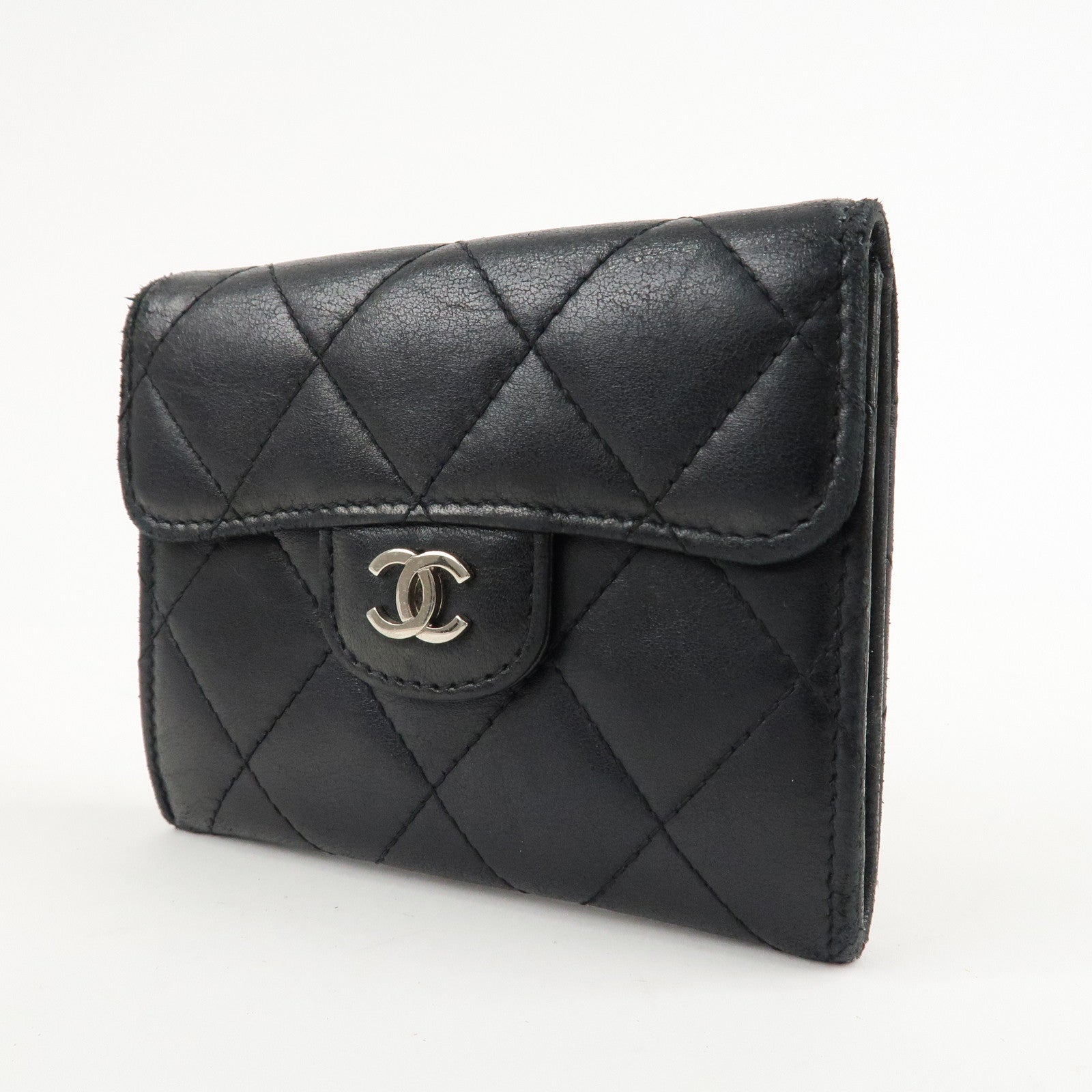 CHANEL Matelasse Lamb Skin Card Case Black AP0214 Used