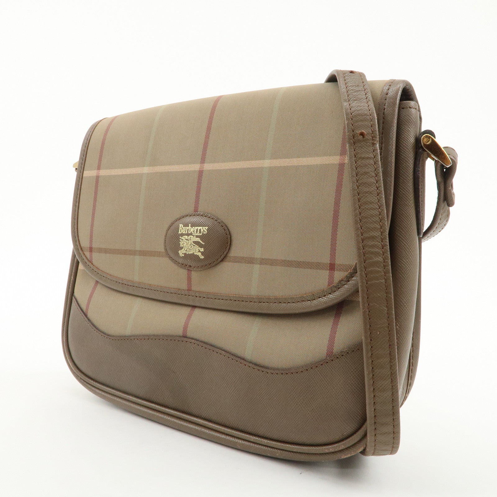 BURBERRY Nova Plaid Set of 2 Canvas Leather Shoulder Bag Pouch