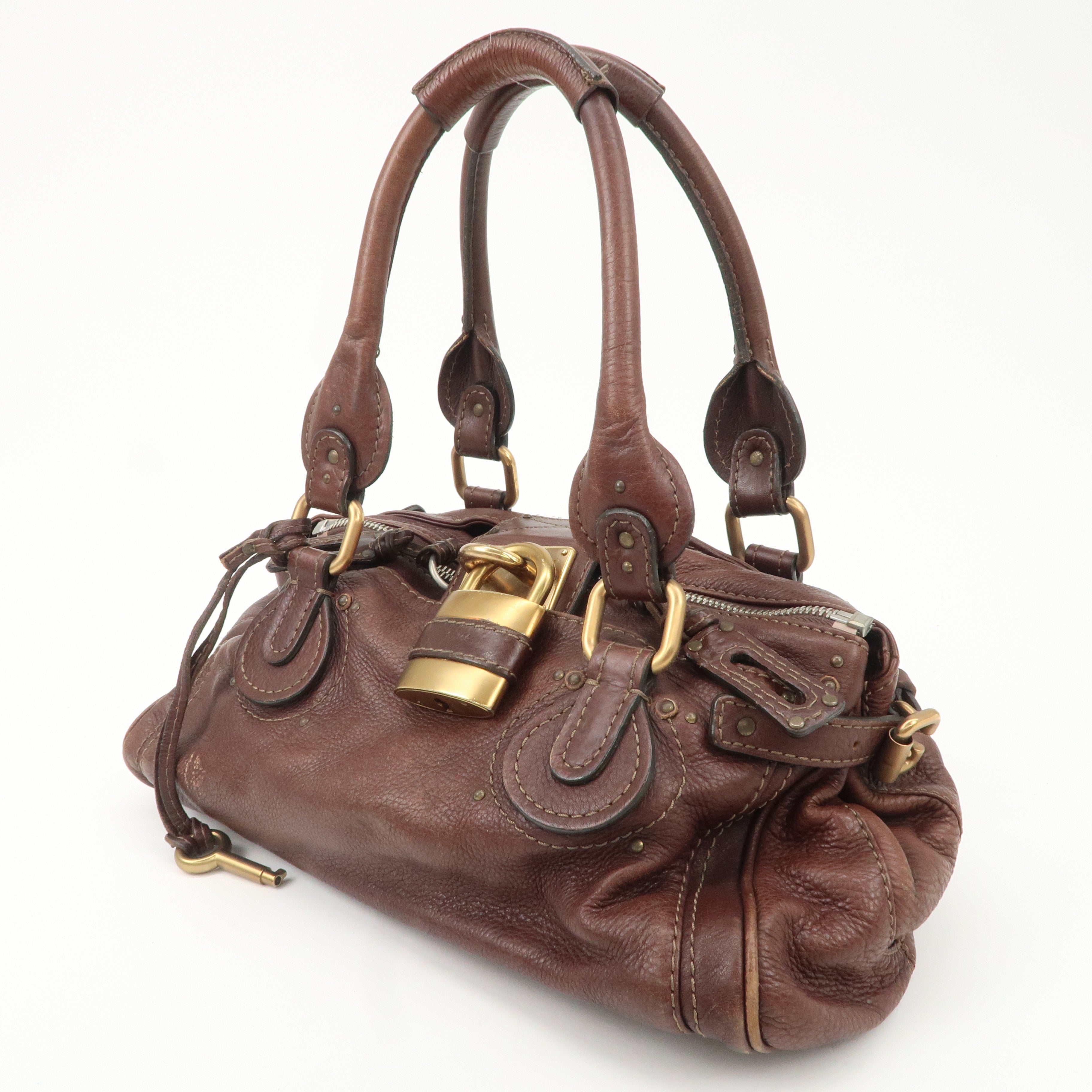 Chloe Paddington Leather Shoulder Bag Hand Bag Dark Brown Used