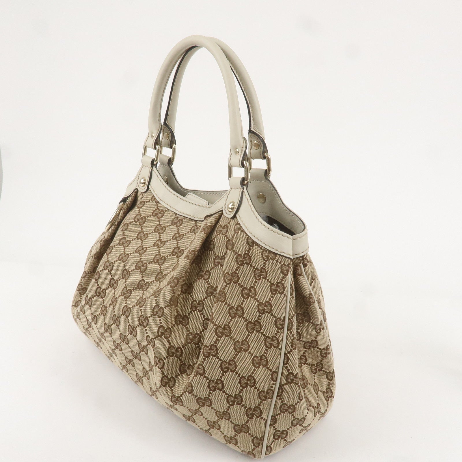 GUCCI Sukey GG Canvas Leather Tote Bag Beige Ivory 211944