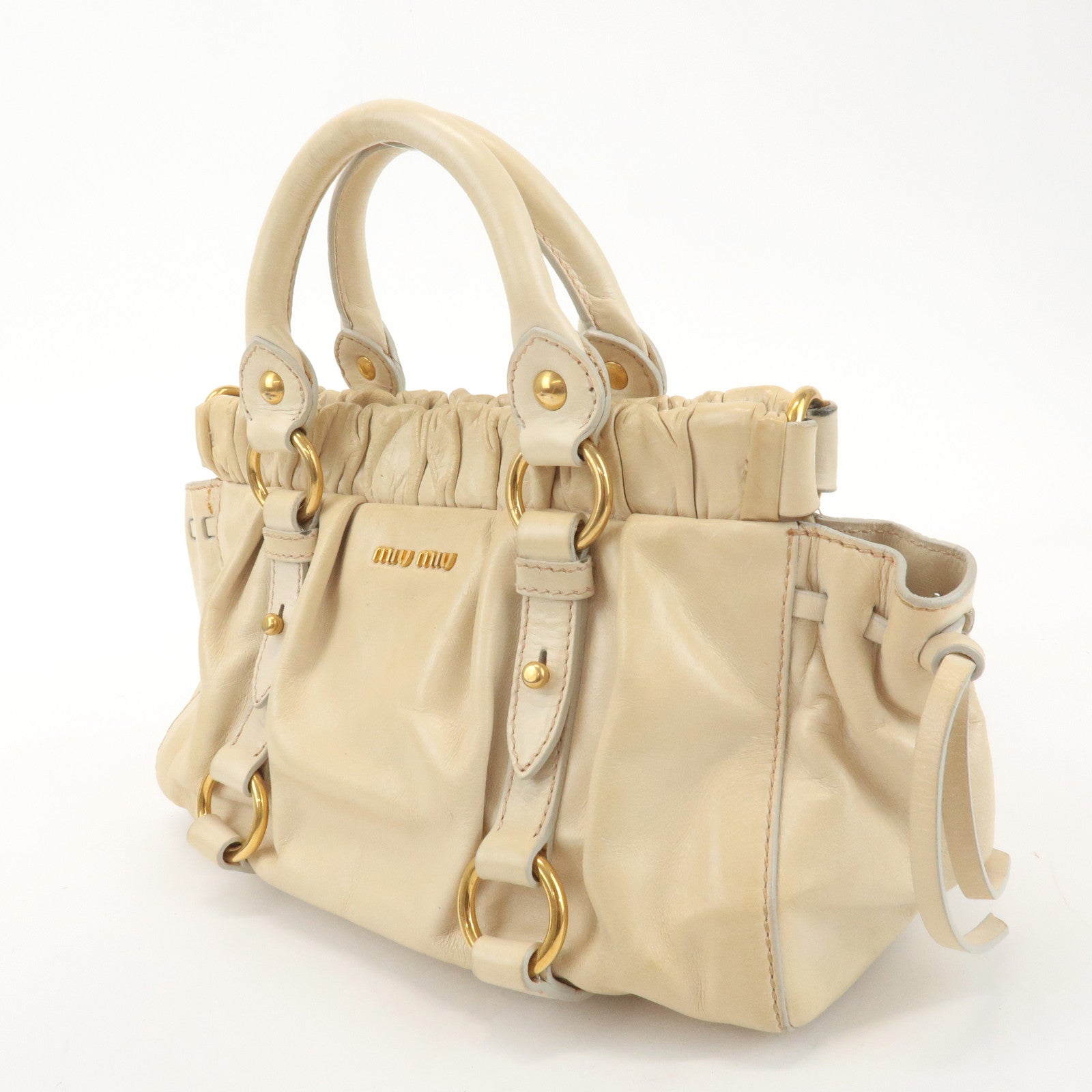 MIU MIU Leather 2Way Bag Shoulder Bag Hand Bag Beige Used