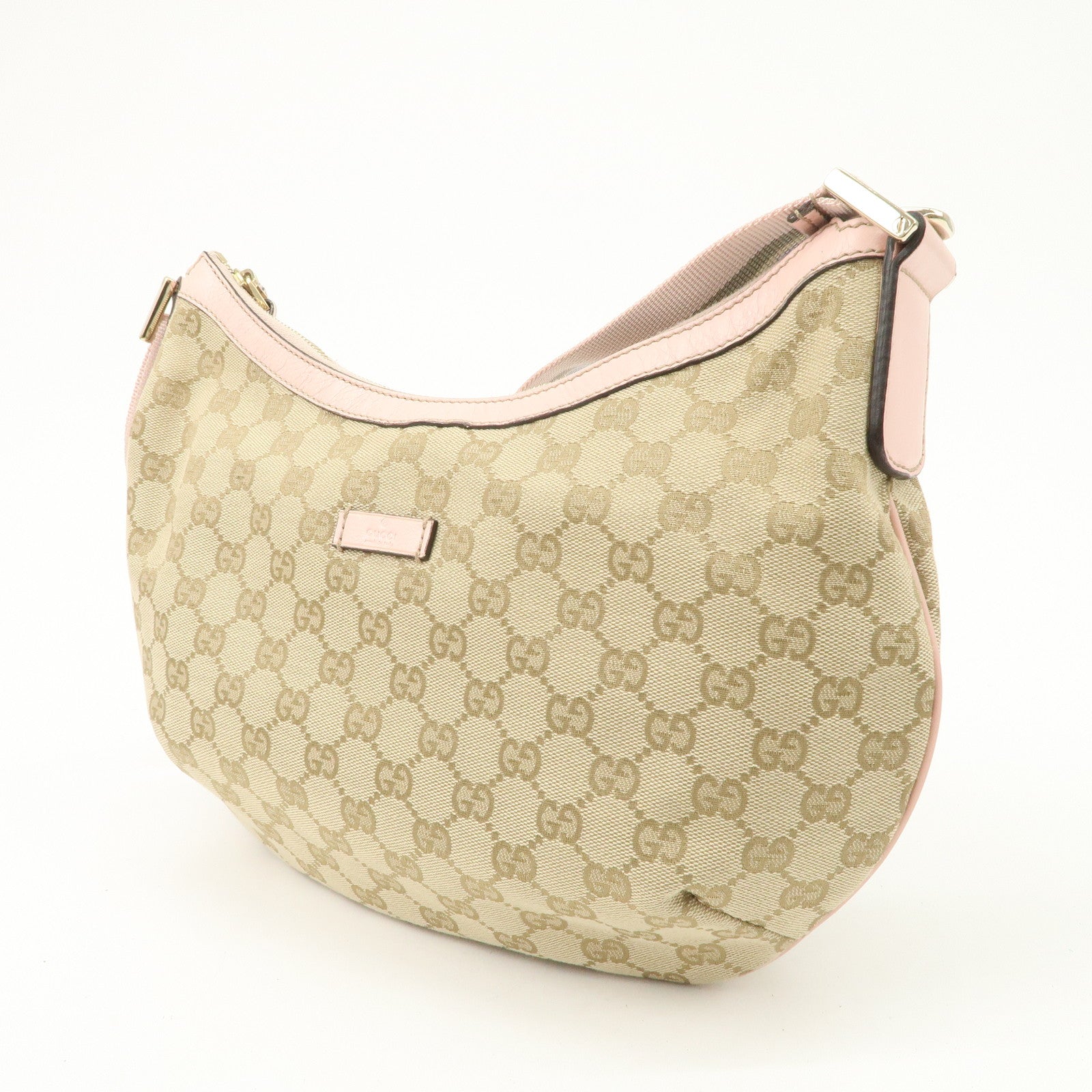 GUCCI GG Canvas Leather Shoulder Bag Beige Pink 181092 Used