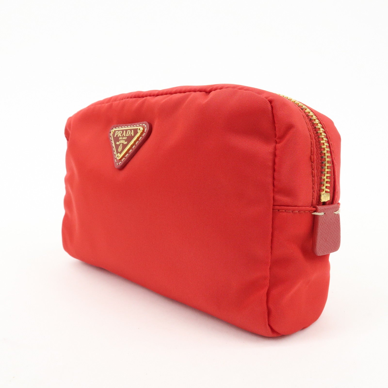 PRADA Nylon Leather Pouch Red Gold Hardware 1N0021