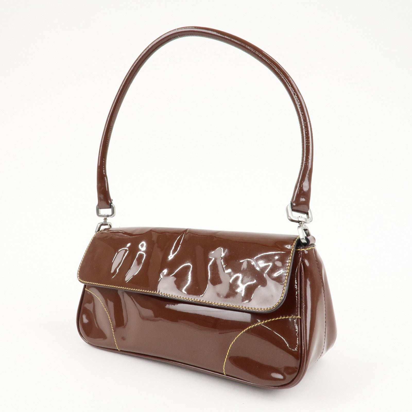 PRADA Patent Leather Shoulder Bag Brown