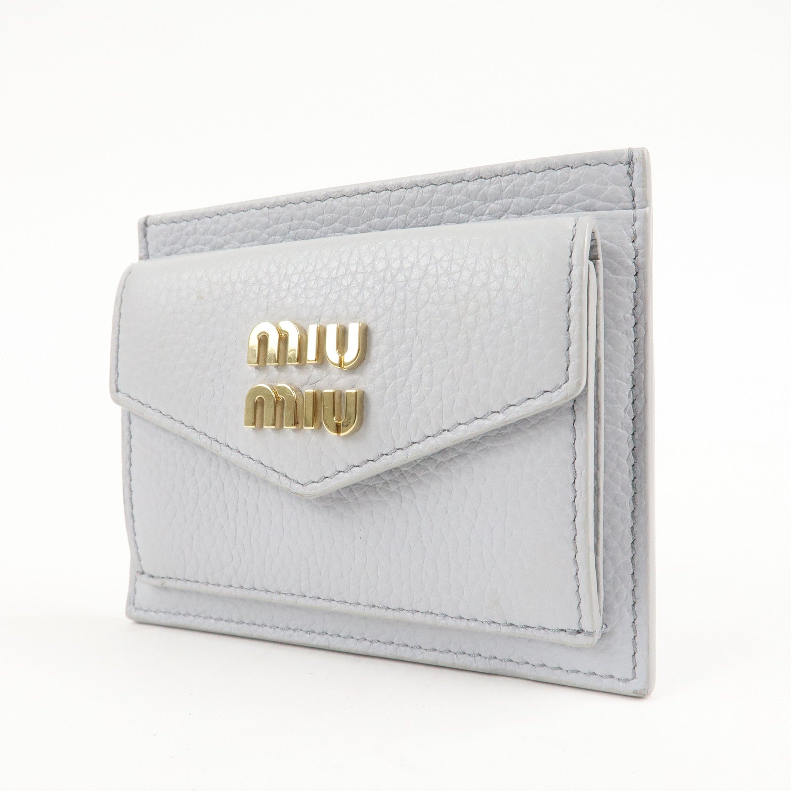 MIU MIU leather Card Case Coin Case Light Gray 5MC081