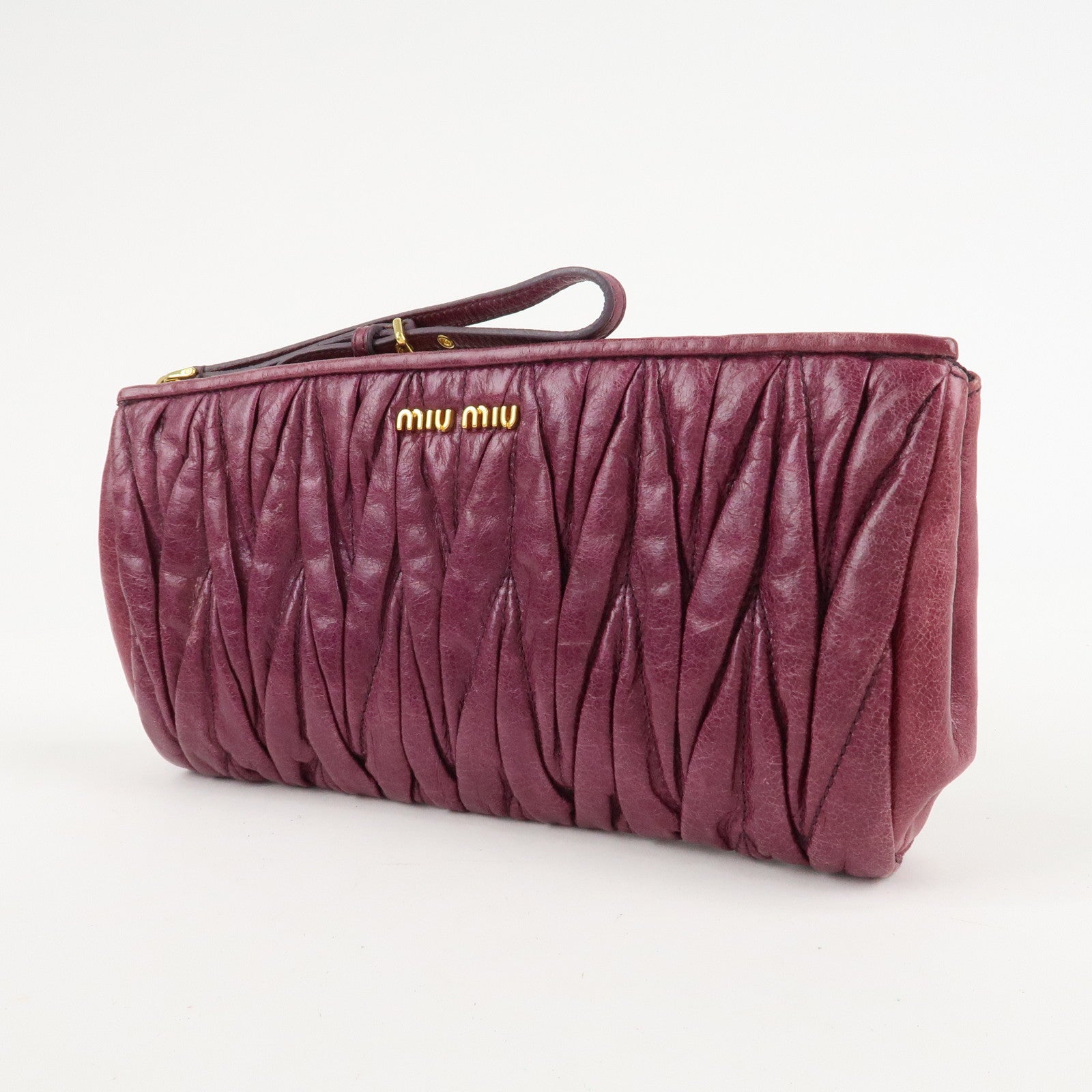 MIU MIU Matelasse Leather Pouch Clutch Bag Second Bag Purple Used