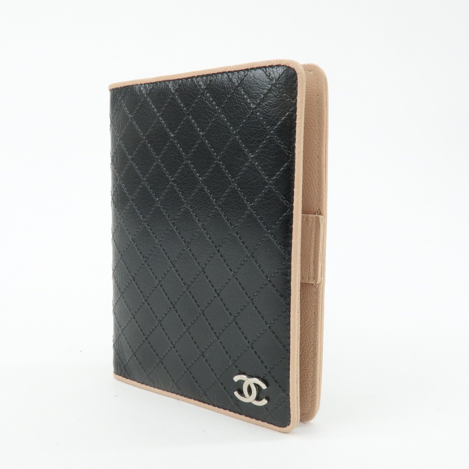 CHANEL COCO Mark Bicolore Leather Agenda Cover Black Pink