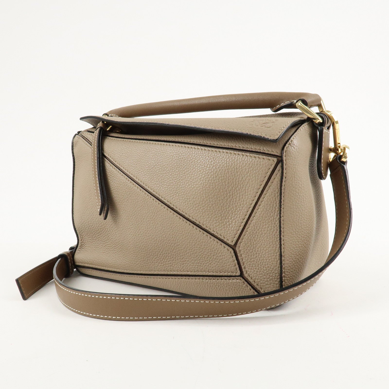 LOEWE Leather Puzzle Bag Small 2Way Bag Hand Bag Beige