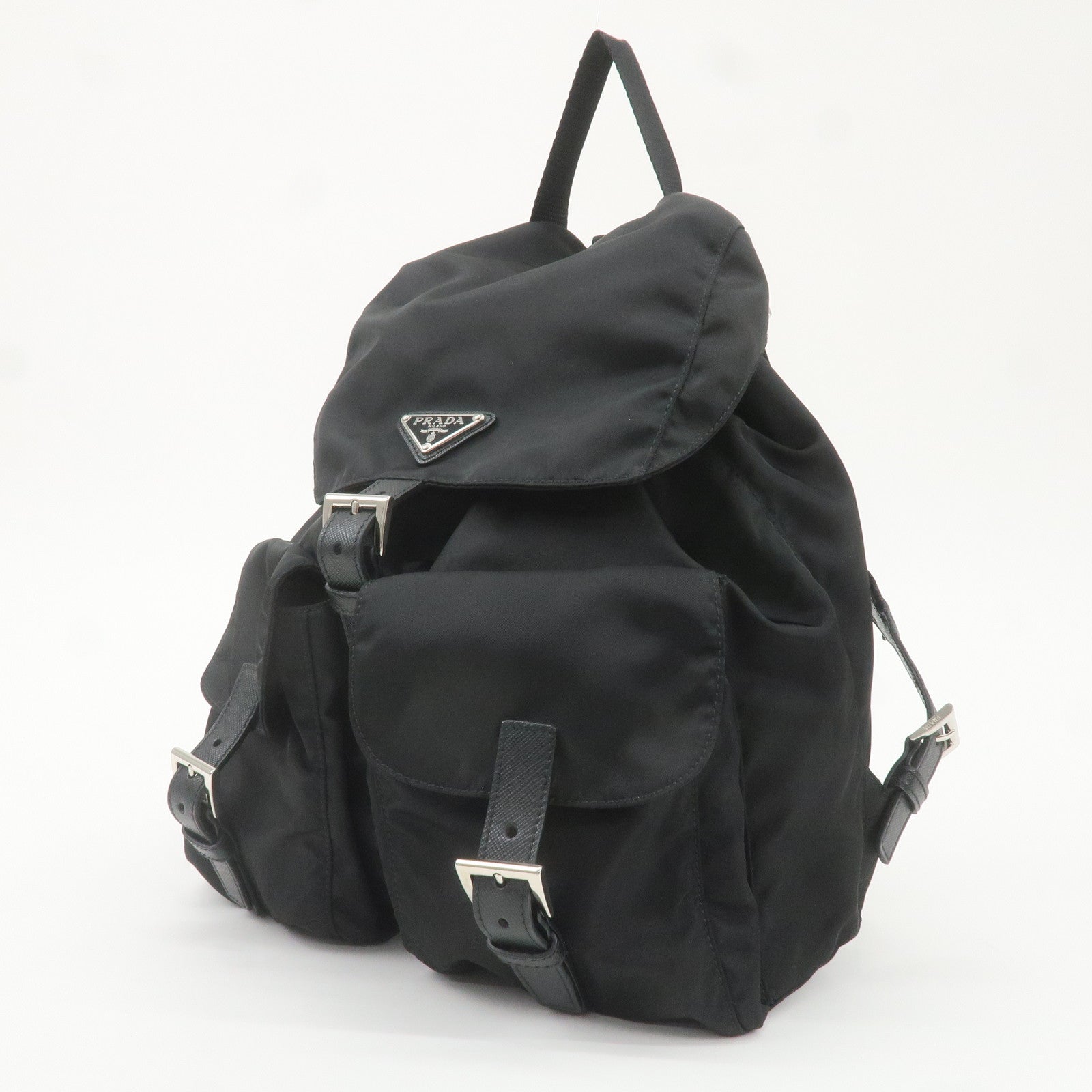 PRADA Logo Nylon Leather Back Pack Ruck Sack NERO Black 1BZ811