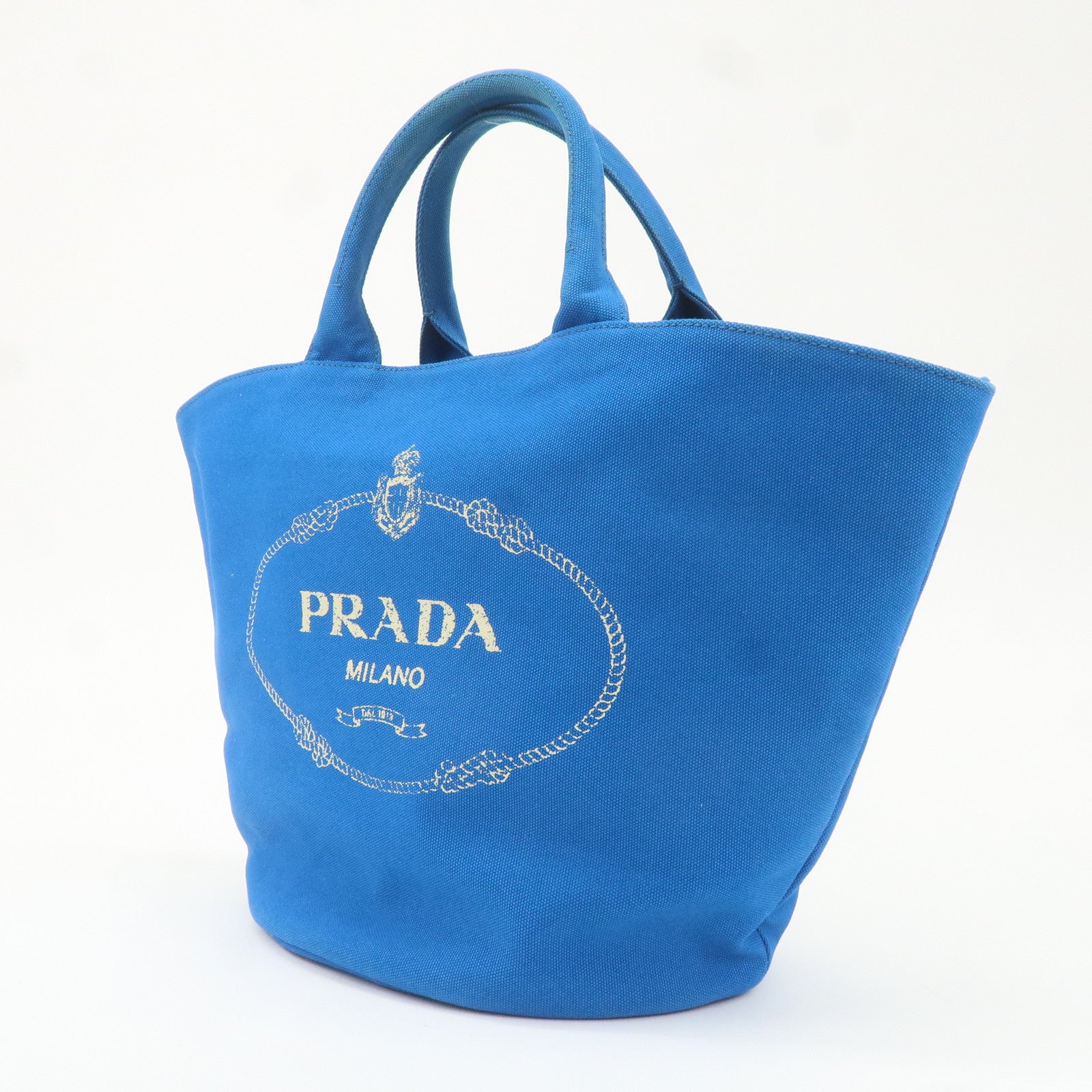 PRADA Canapa Canvas Leather 2Way Bag Tote Bag Hand Bag Blue 1BG163