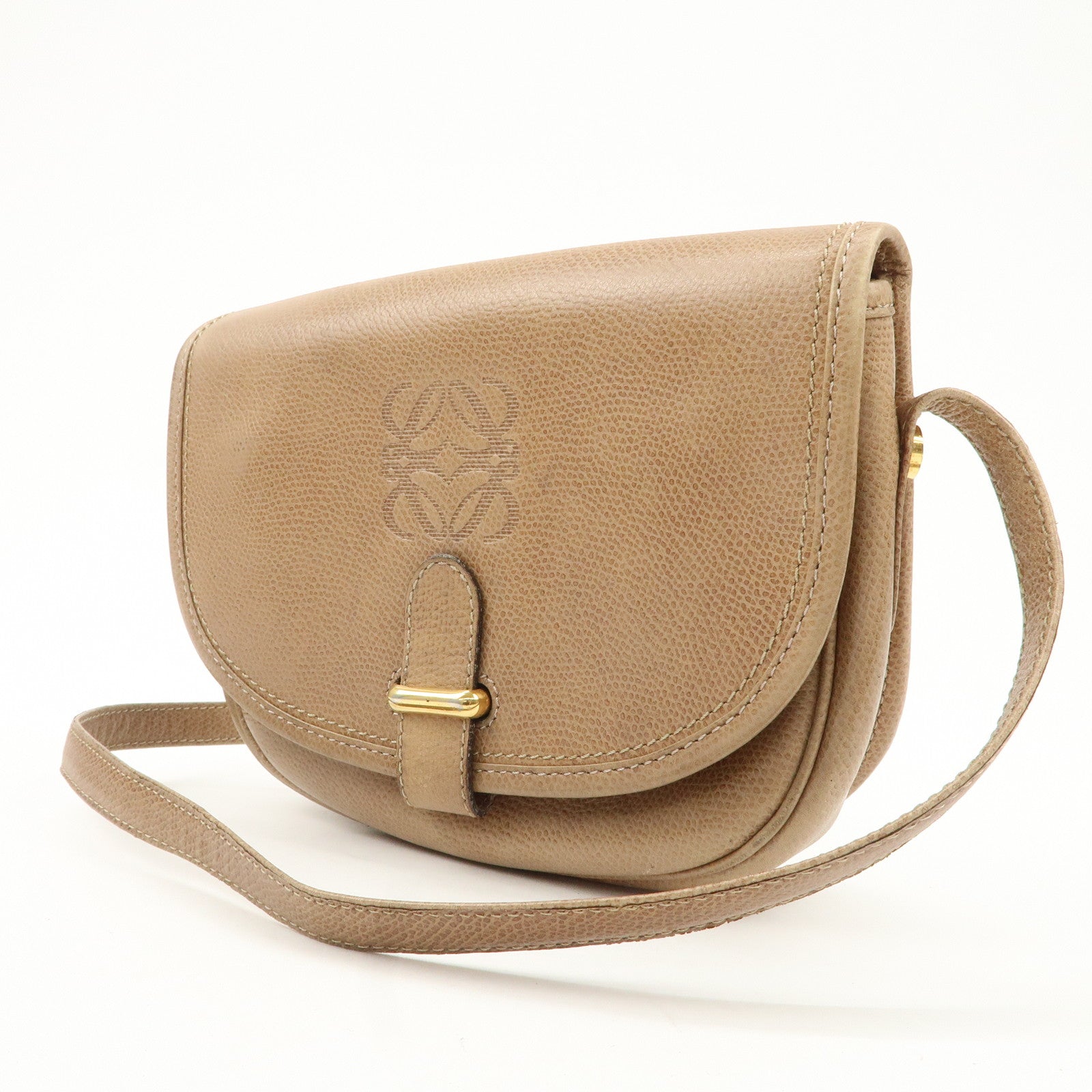 LOEWE Anaglam Leather Shoulder Bag Crossbody Bag Light Brown Used