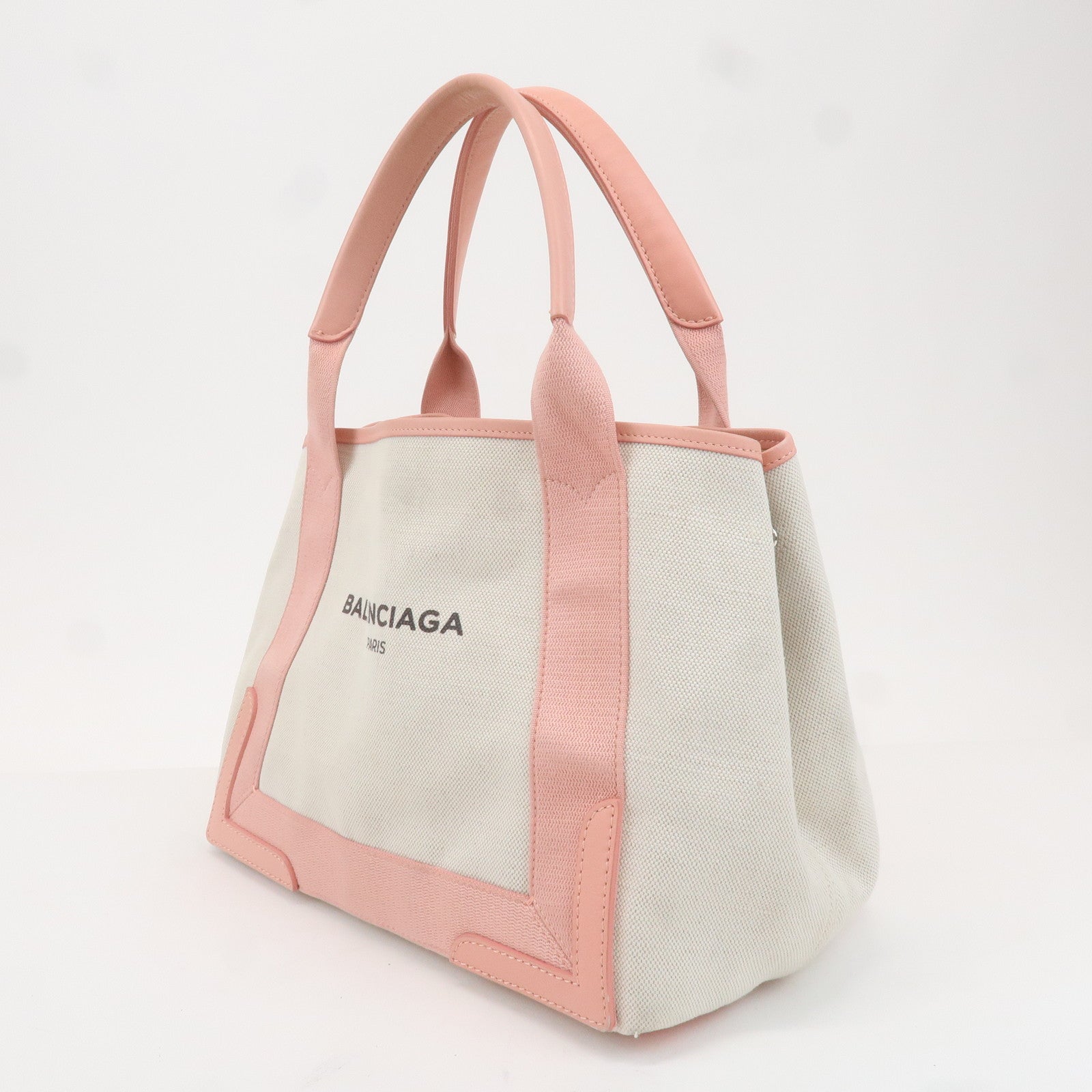 BALENCIAGA Cabas S Canvas Leather Tote Bag Beige Pink 339933