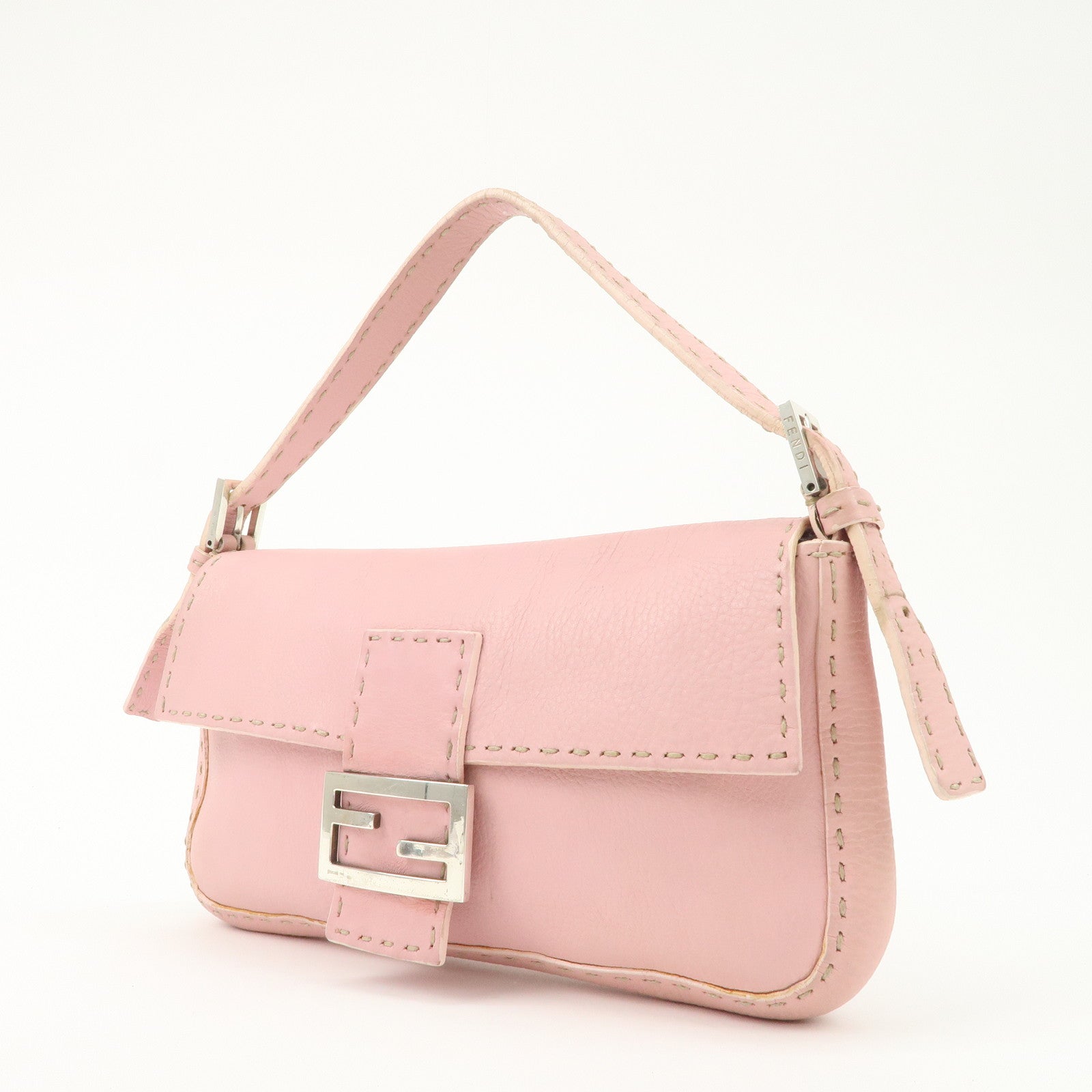 FENDI Selleria Mamma Baguette Leather Shoulder Bag Pink 8BR101