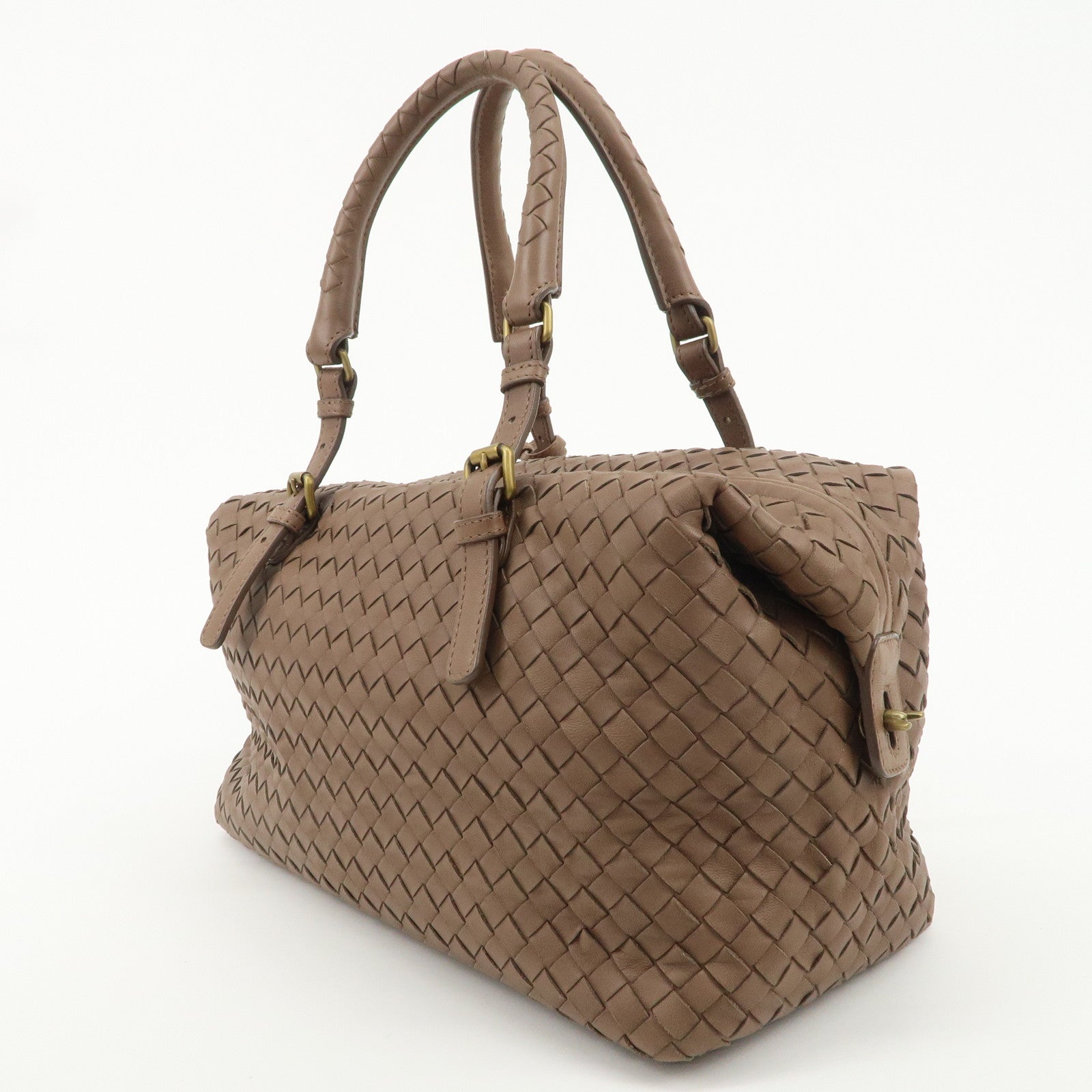 BOTTEGA VENETA Intrecciato Leather Montaigne Boston Bag Brown 173398