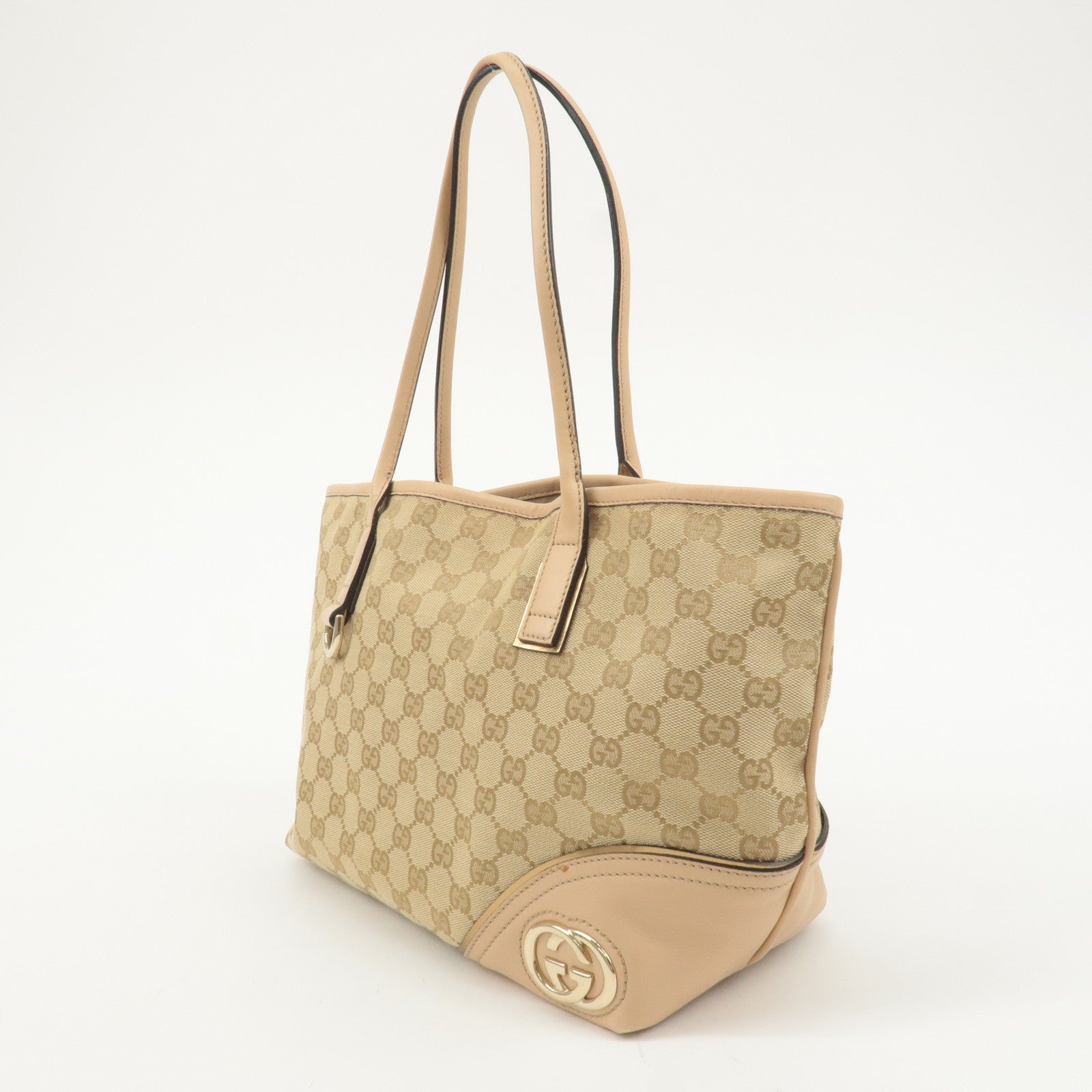 GUCCI Abbey Interlocking G GG Canvas Leather Tote Bag 169946