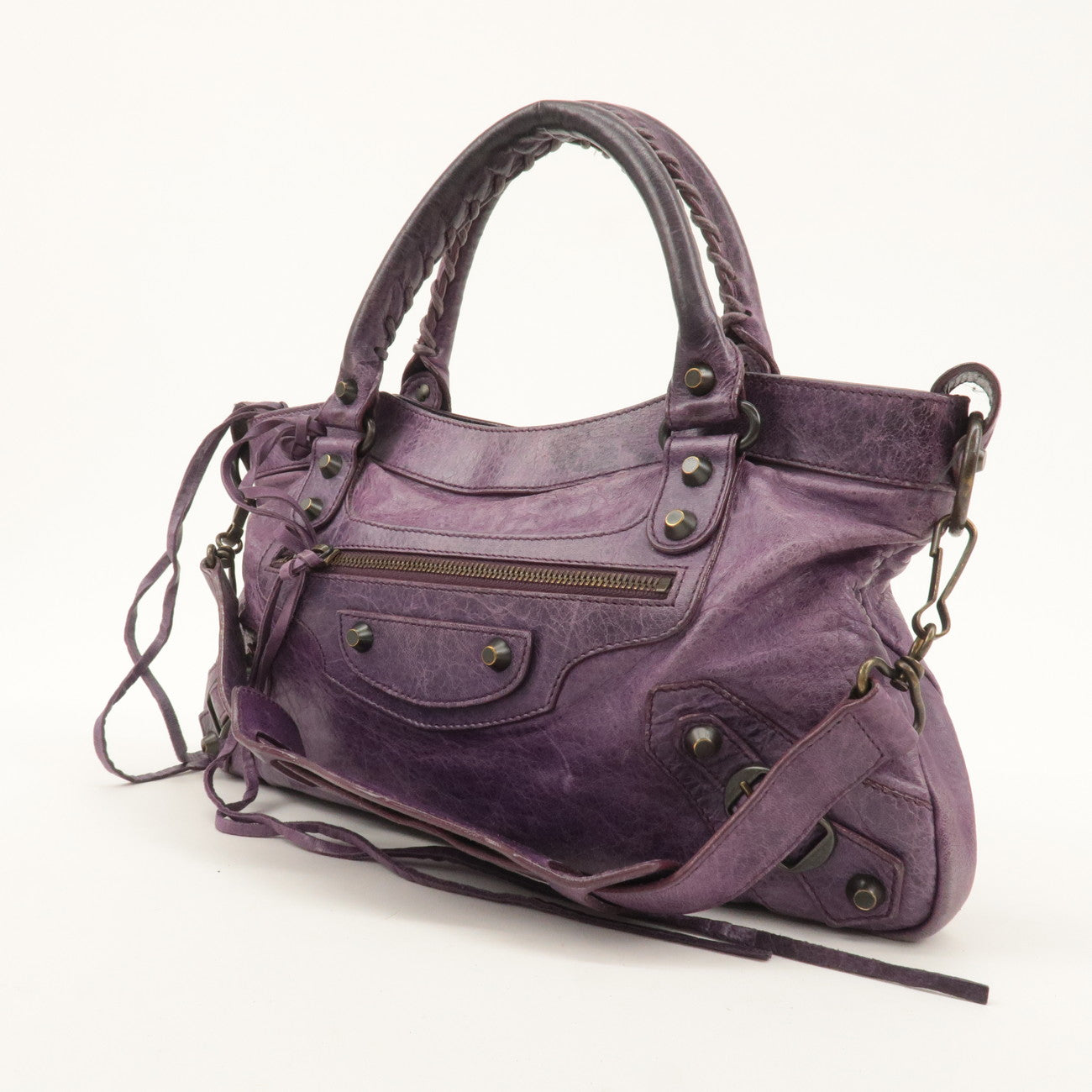 BALENCIAGA The First Leather 2Way Bag Hand Bag Purple 103208