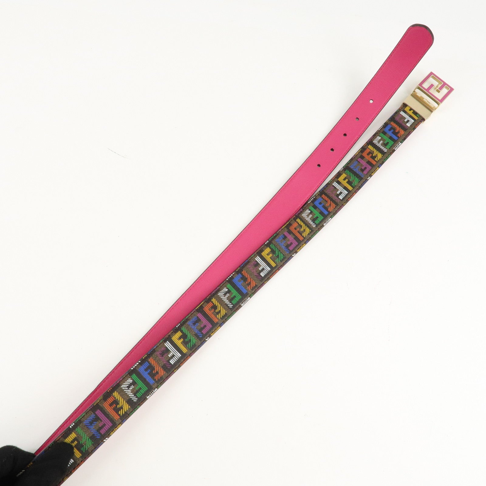 FENDI Zucchino PVC FF Logo Belt Multi Color Used