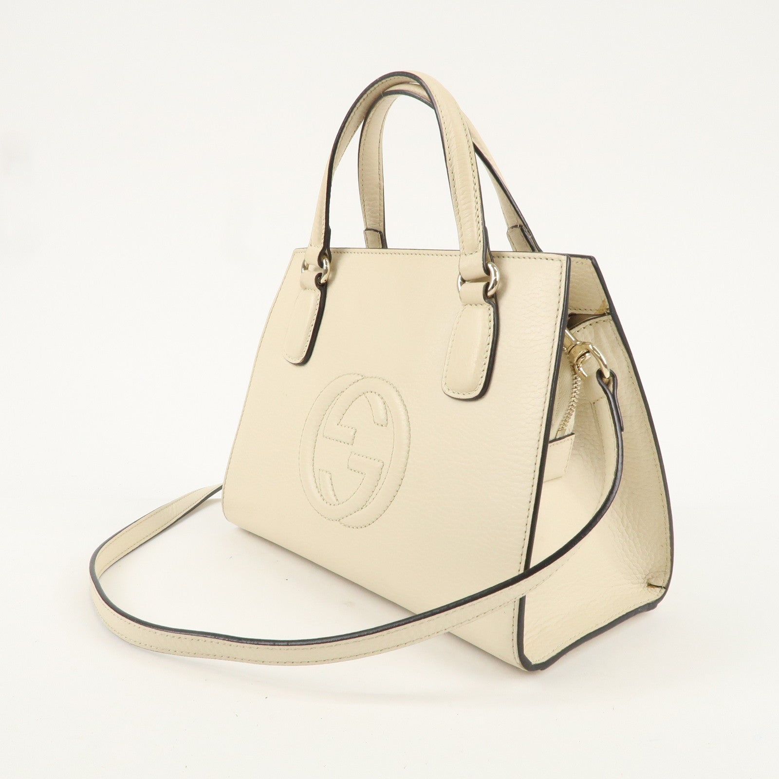 GUCCI Interlocking Leather 2Way Bag Hand Bag Beige 607722