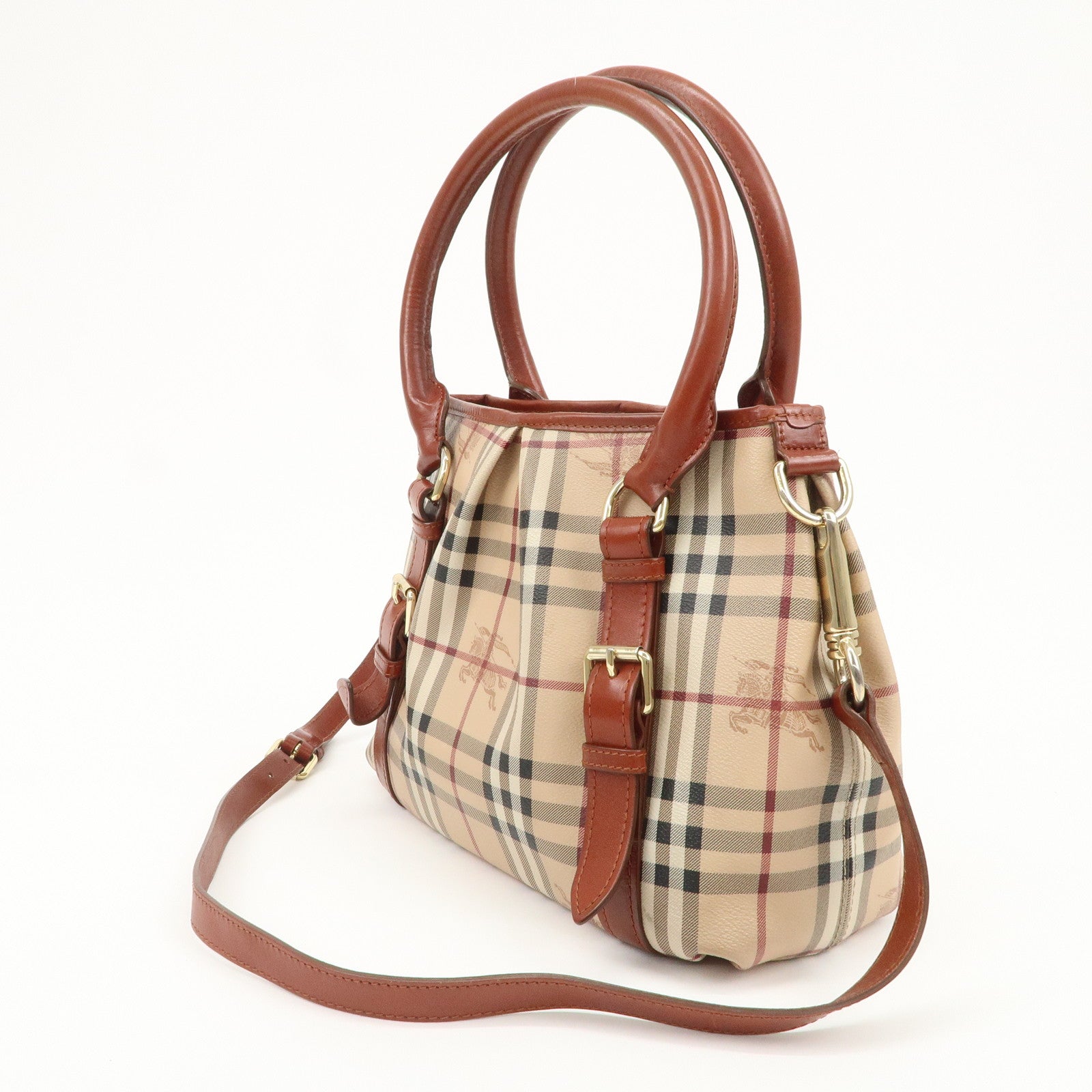 BURBERRY PVC Leather Nova Plaid 2Way Bag Shoulder Bag Beige Brown