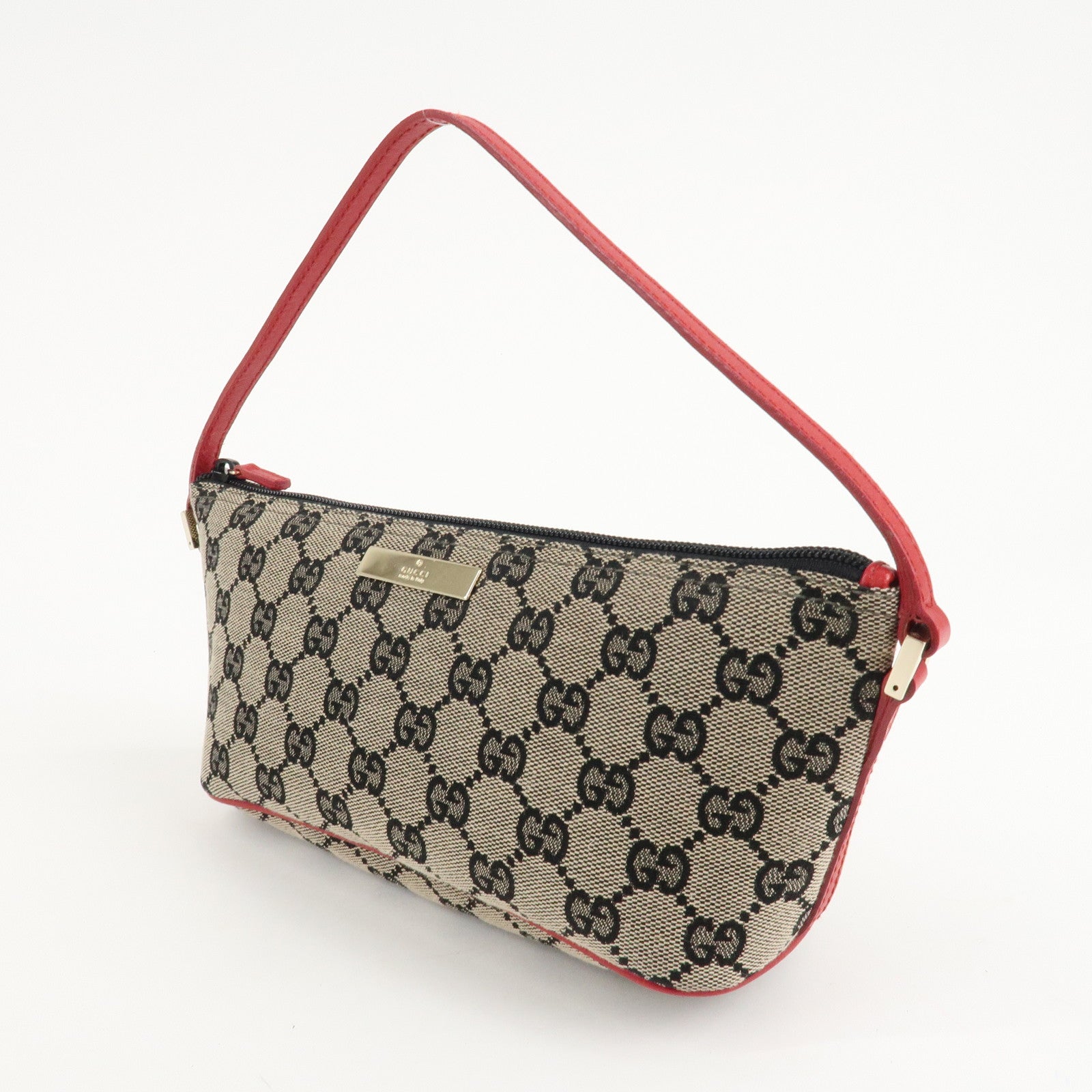 GUCCI GG Canvas Leather Accessory Pouch Mini Bag Beige Red 391103 Used