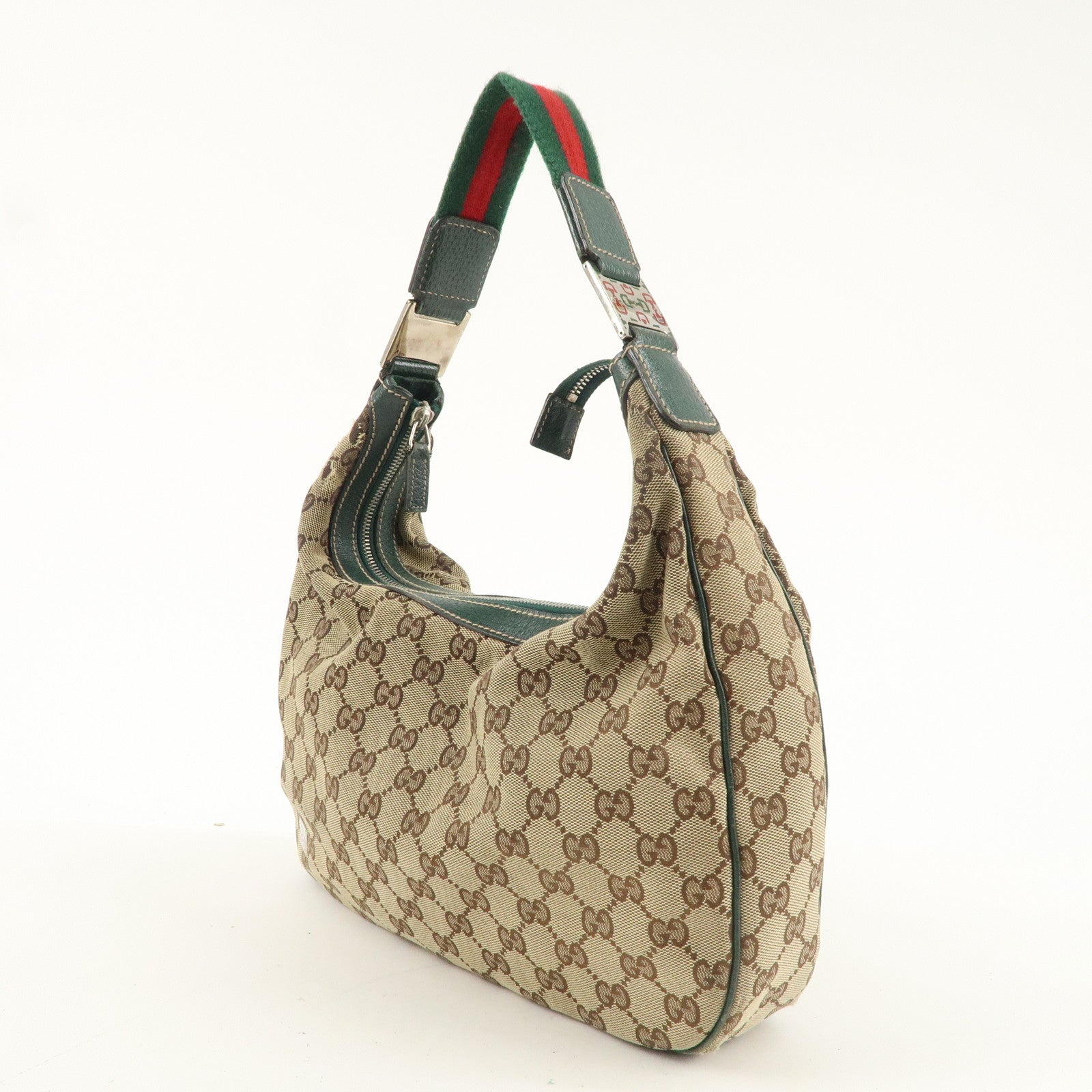 GUCCI Sherry GG Canvas Leather Shoulder Bag Beige Green 145757