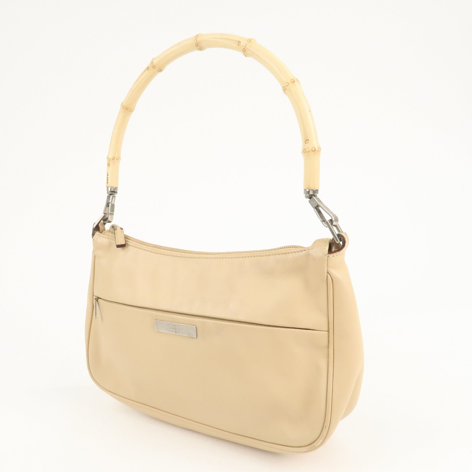 GUCCI Bamboo Leather Shoulder Bag Beige 001.3865 Used