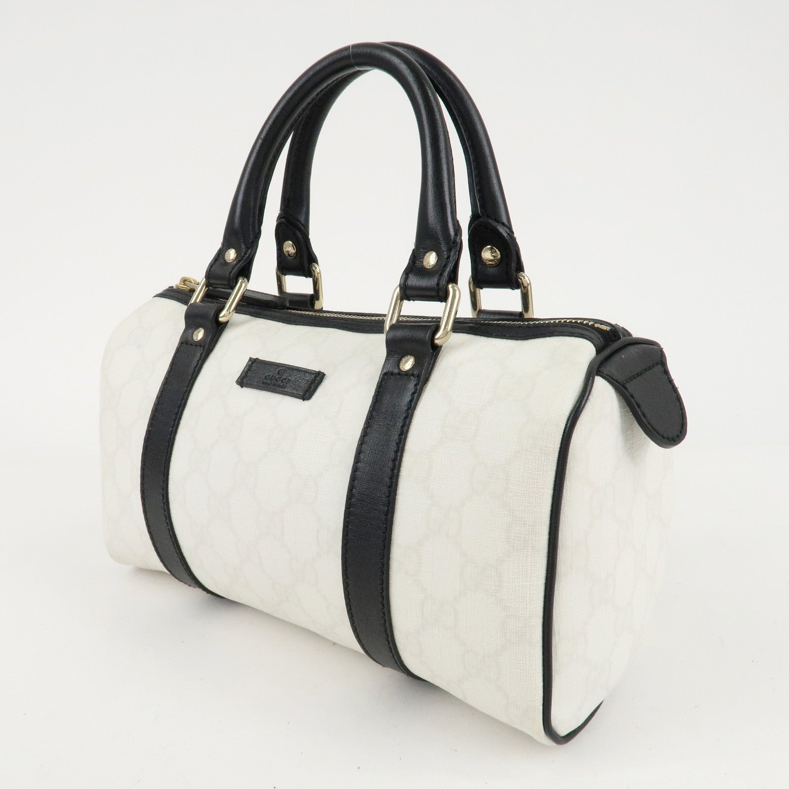 GUCCI GG Supreme Patent Leather Mini Boston Bag Ivory Black 193604