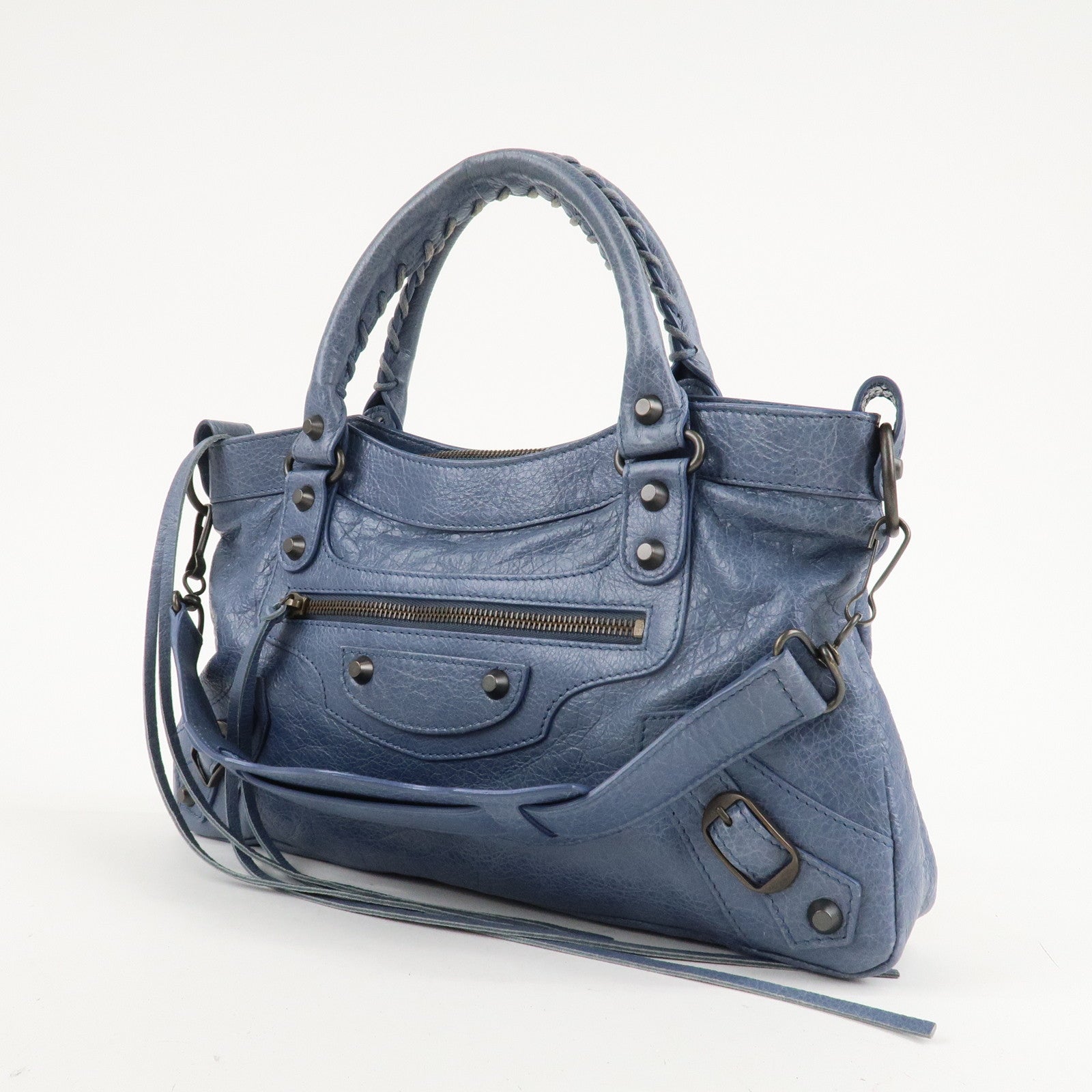 BALENCIAGA The First Leather 2Way Bag Hand Bag Blue