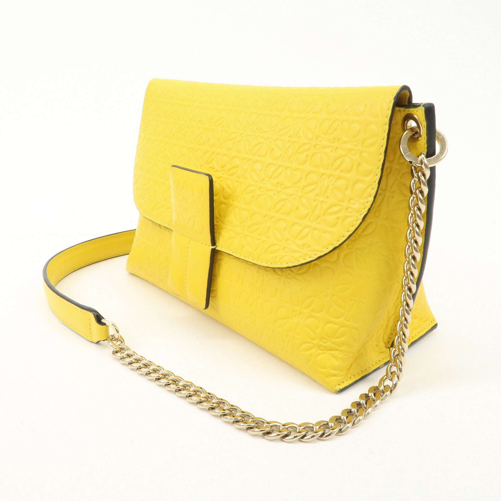 LOEWE Anagram Leather Avenue Chain Shoulder Bag Hand Bag Yellow