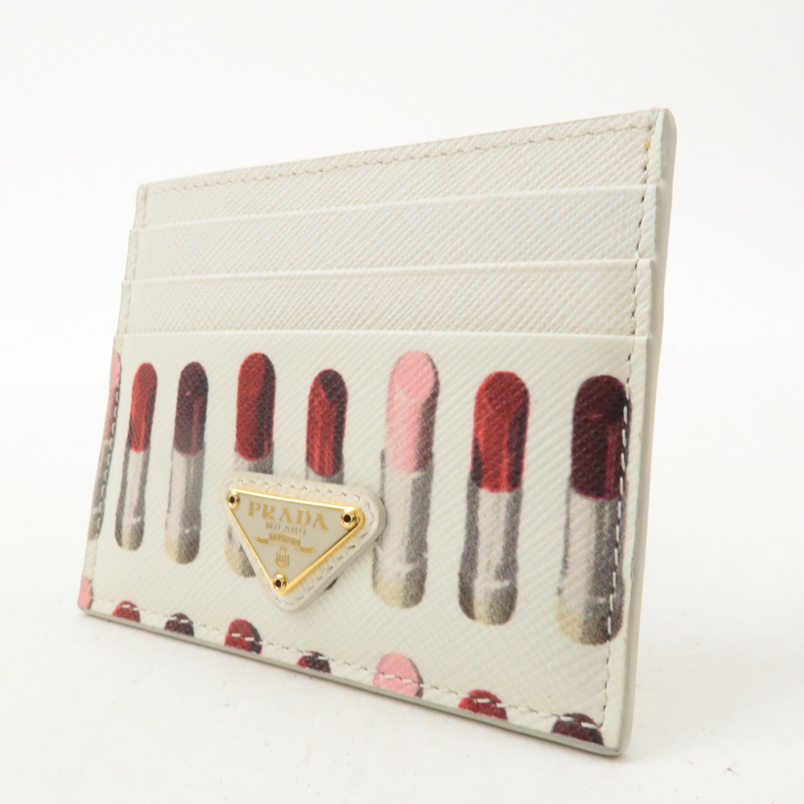 PRADA Saffiano Leather Lip Design Card Case White 1MC025