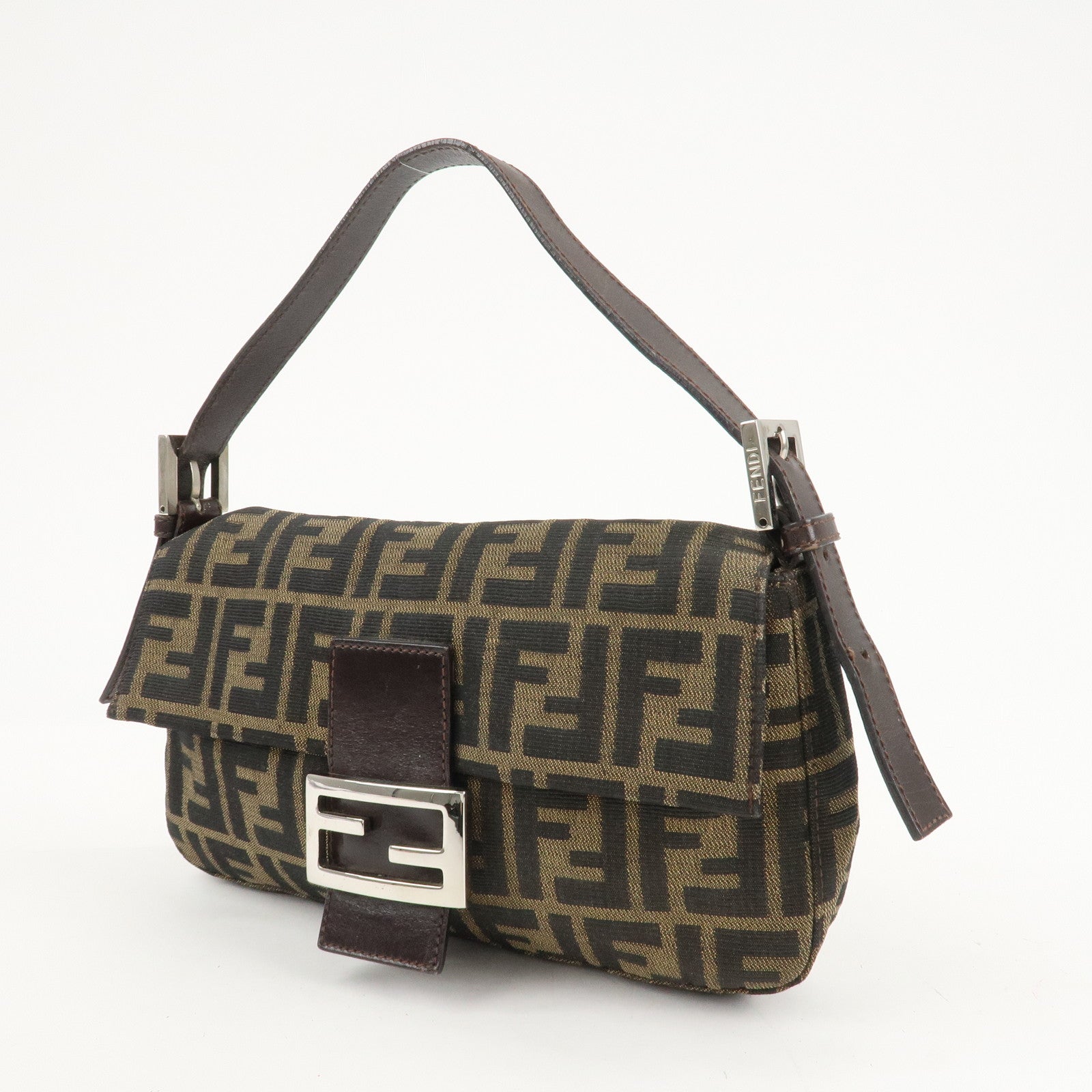 FENDI Mamma Bagguette Zucca Canvas Leather Shoulder Bag 26424 Used