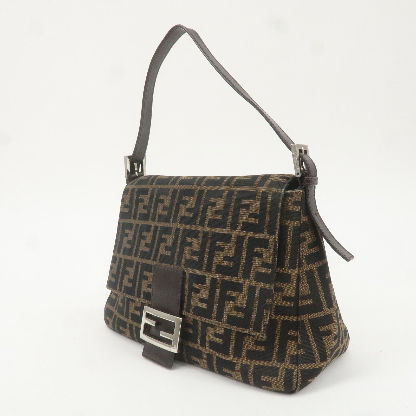 FENDI Mamma Baguette Canvas Shoulder Bag Brown Black 26325