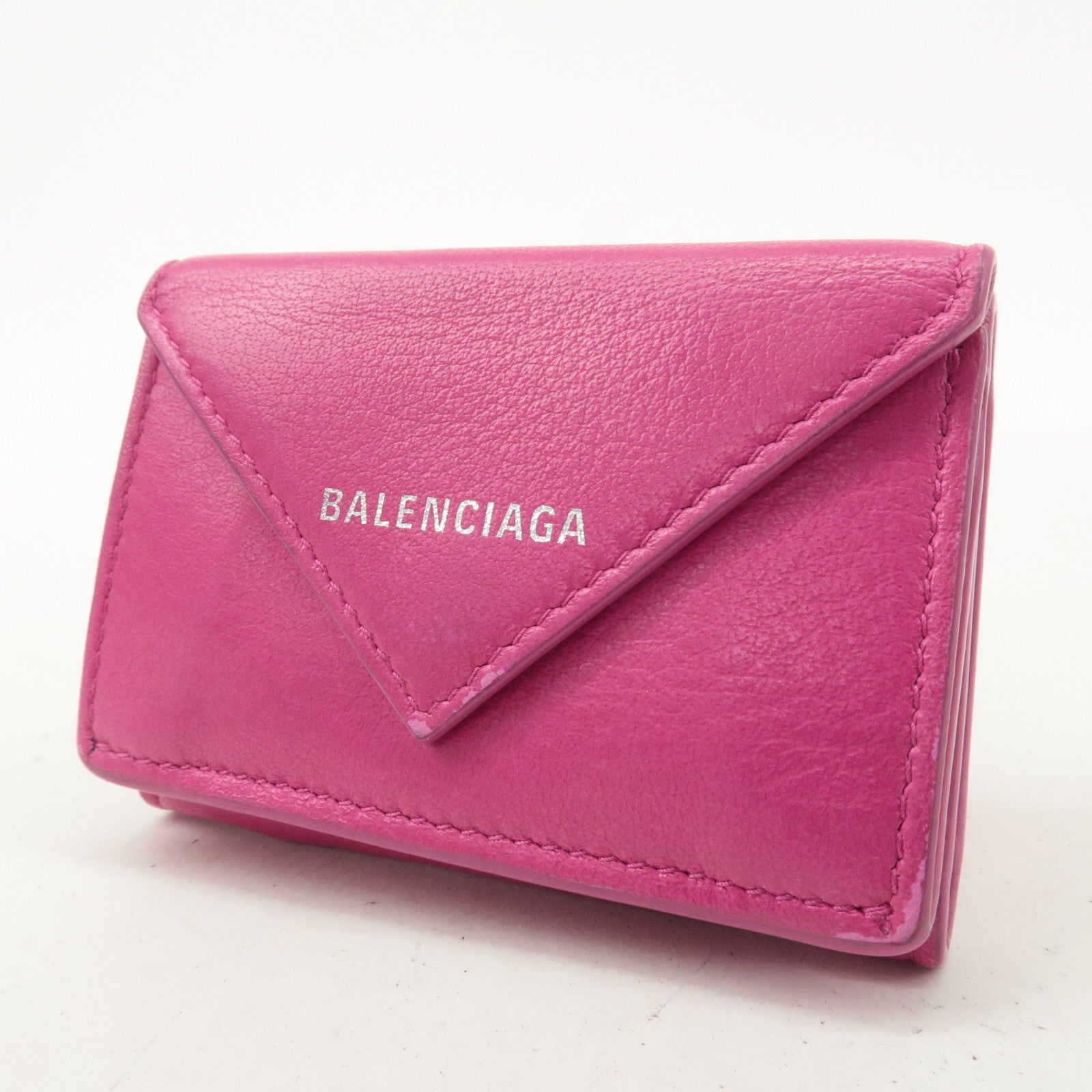 BALENCIAGA Leather Paper Mini Wallet Rose Magenta 391446