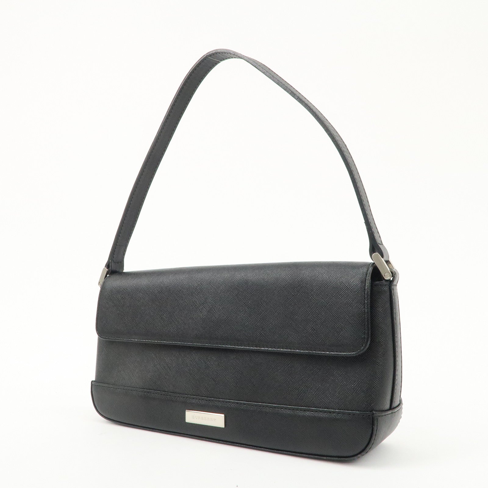 BURBERRY Leather Shoulder Bag Hand Bag Black