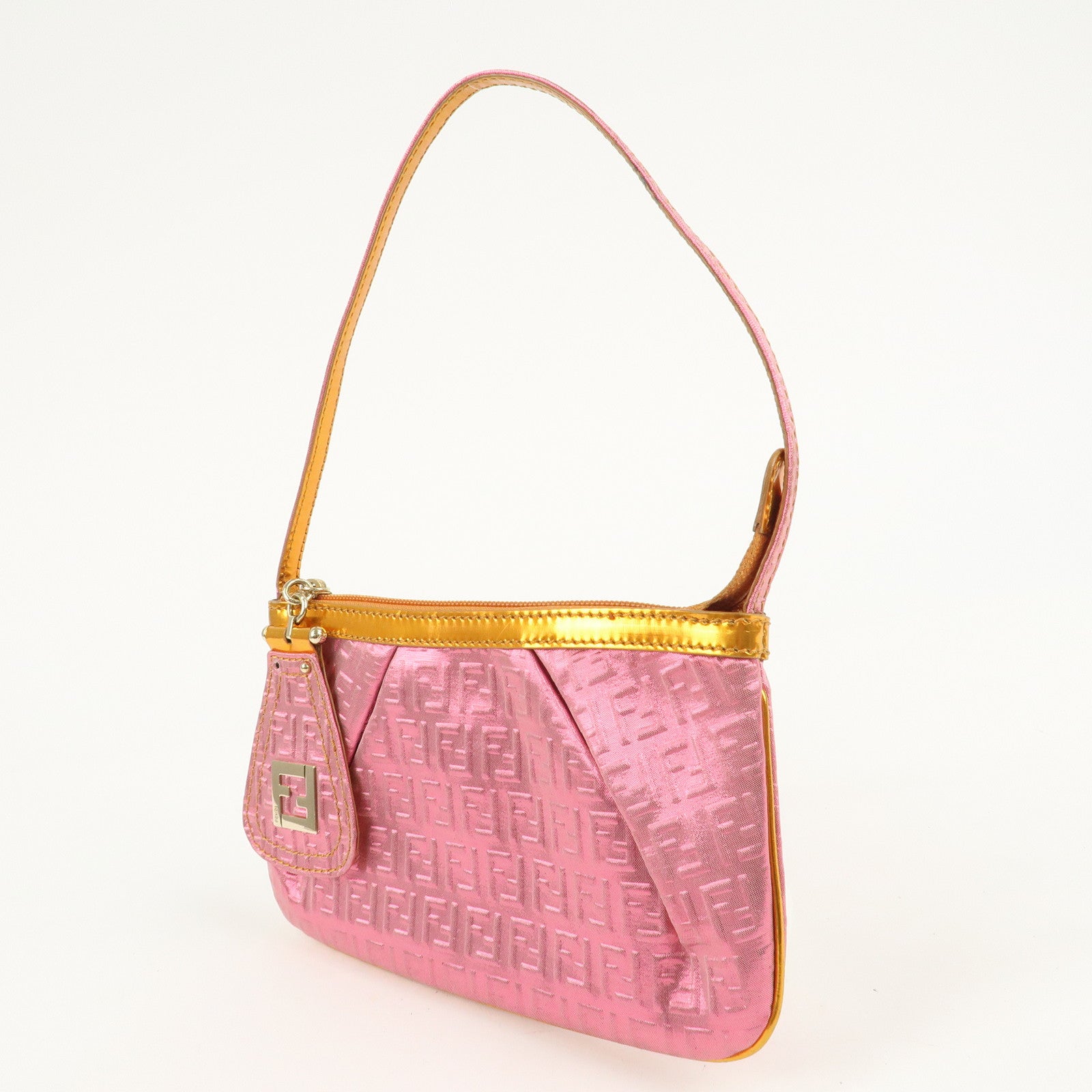 FENDI Zucchino PVC Patent Leather Shoulder Bag Hand Bag Pink Gold Used