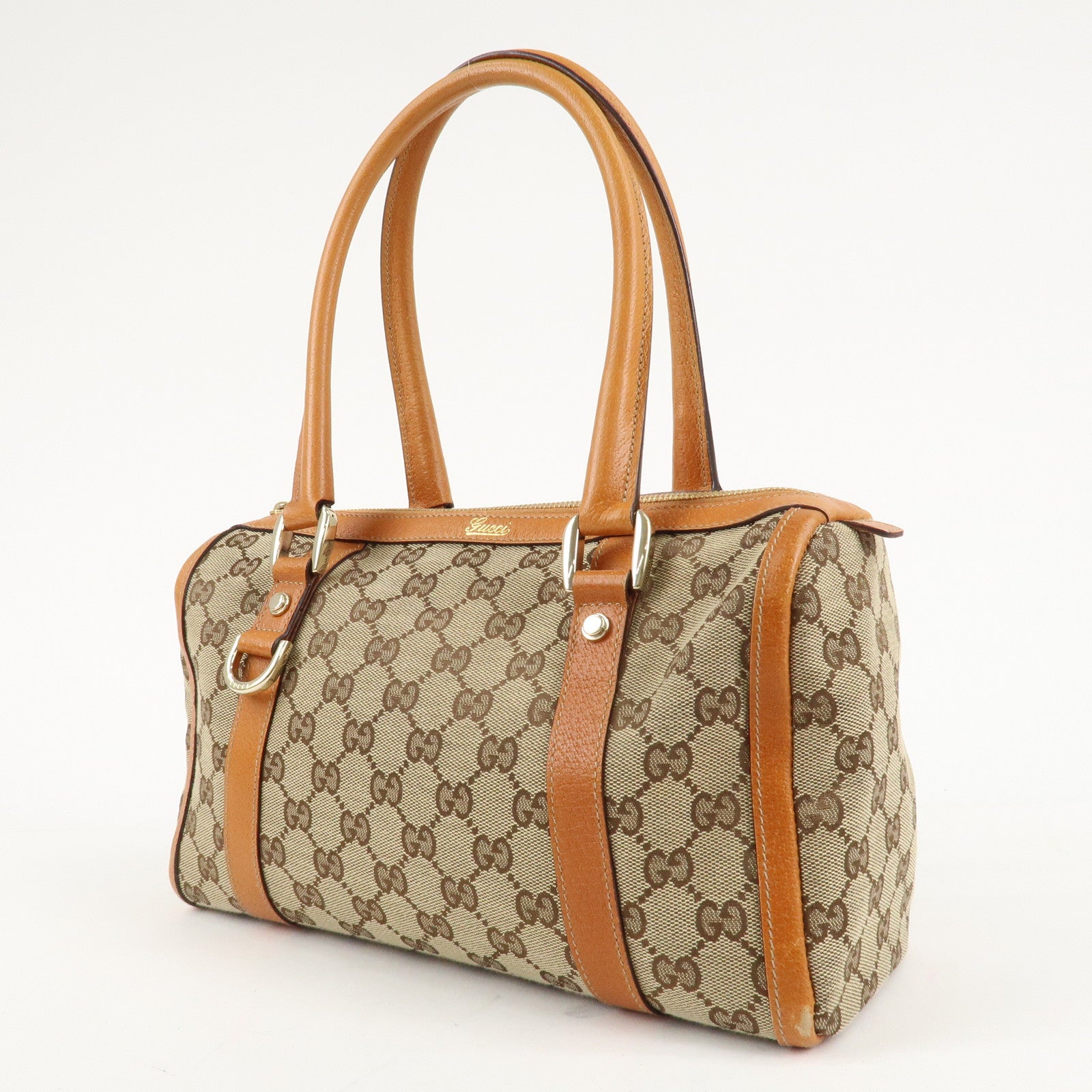 GUCCI Abbey GG Canvas Leather Mini Boston Bag Beige Orange 130942