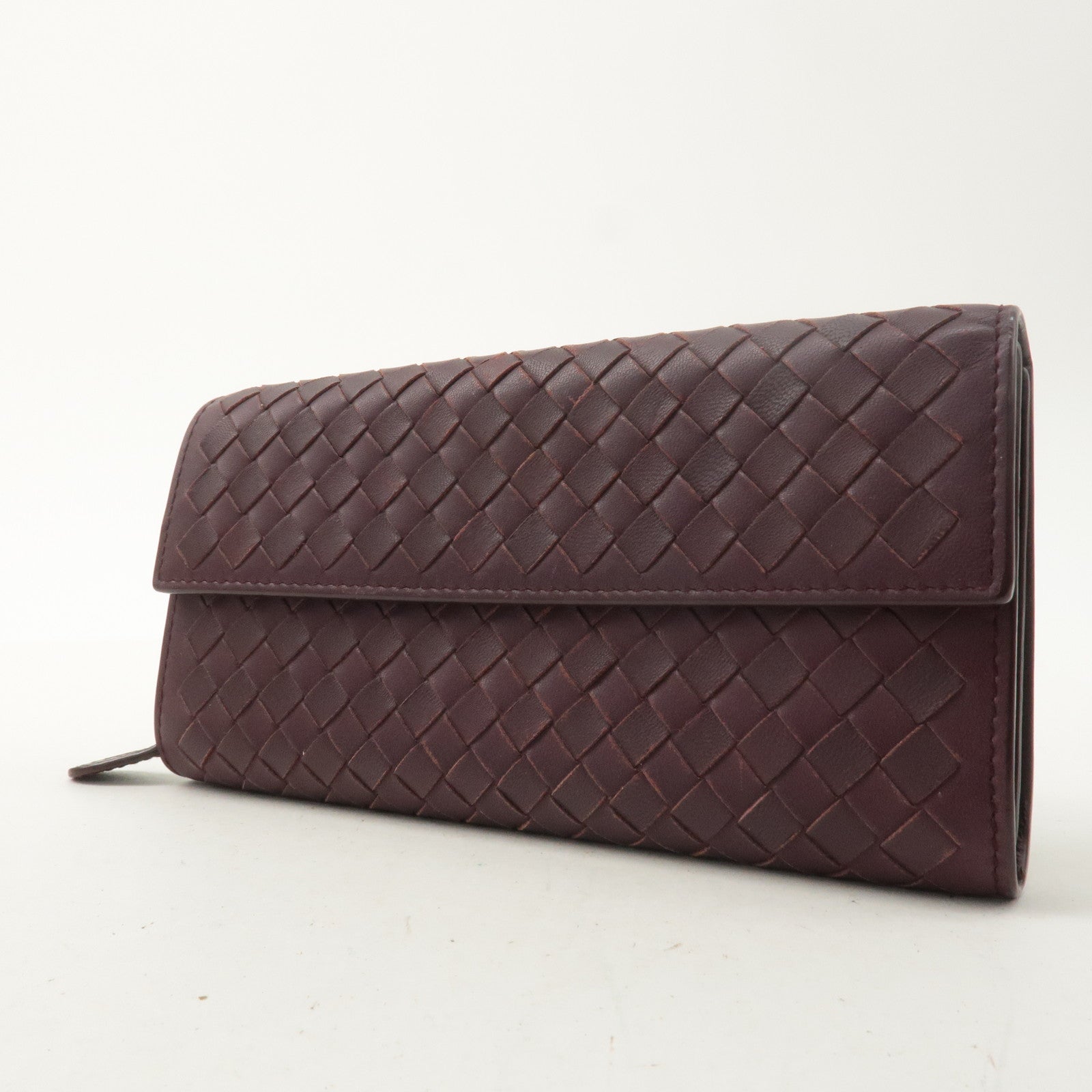 BOTTEGA VENETA Intrecciato Leather Bi-fold Long Wallet Wine Red