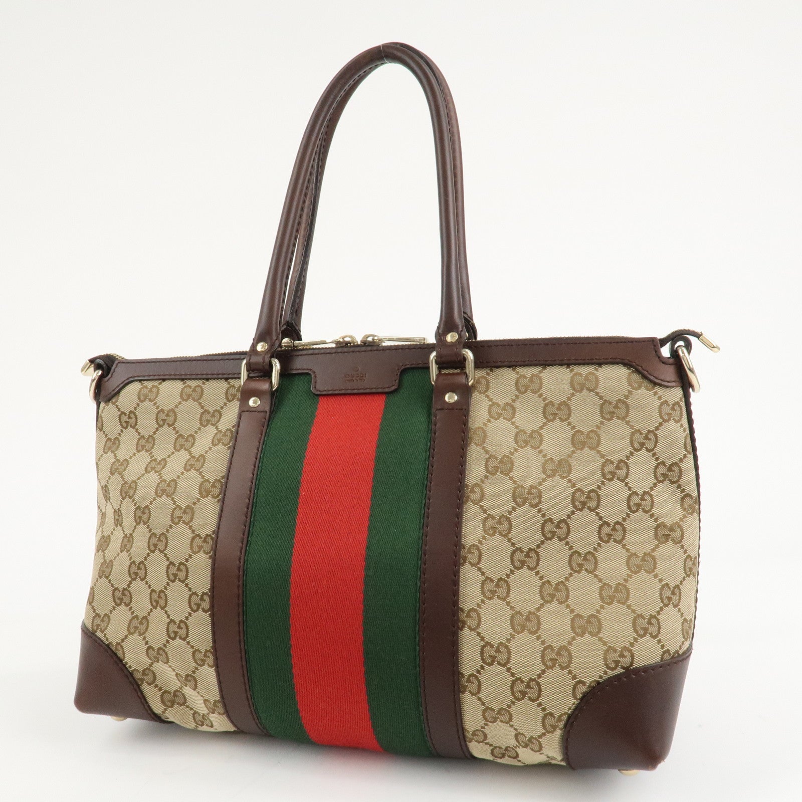 GUCCI Sherry GG Canvas Leather Tote Bag Beige Brown 257341