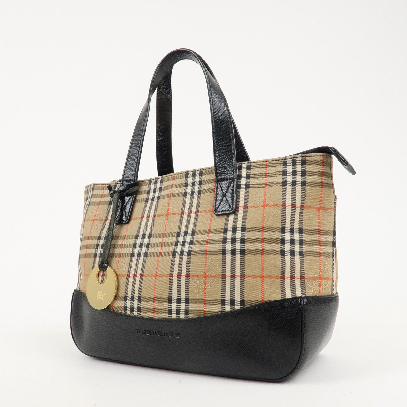 BURBERRY Canvas Leather Nova Plaid Hand Bag Beige Black