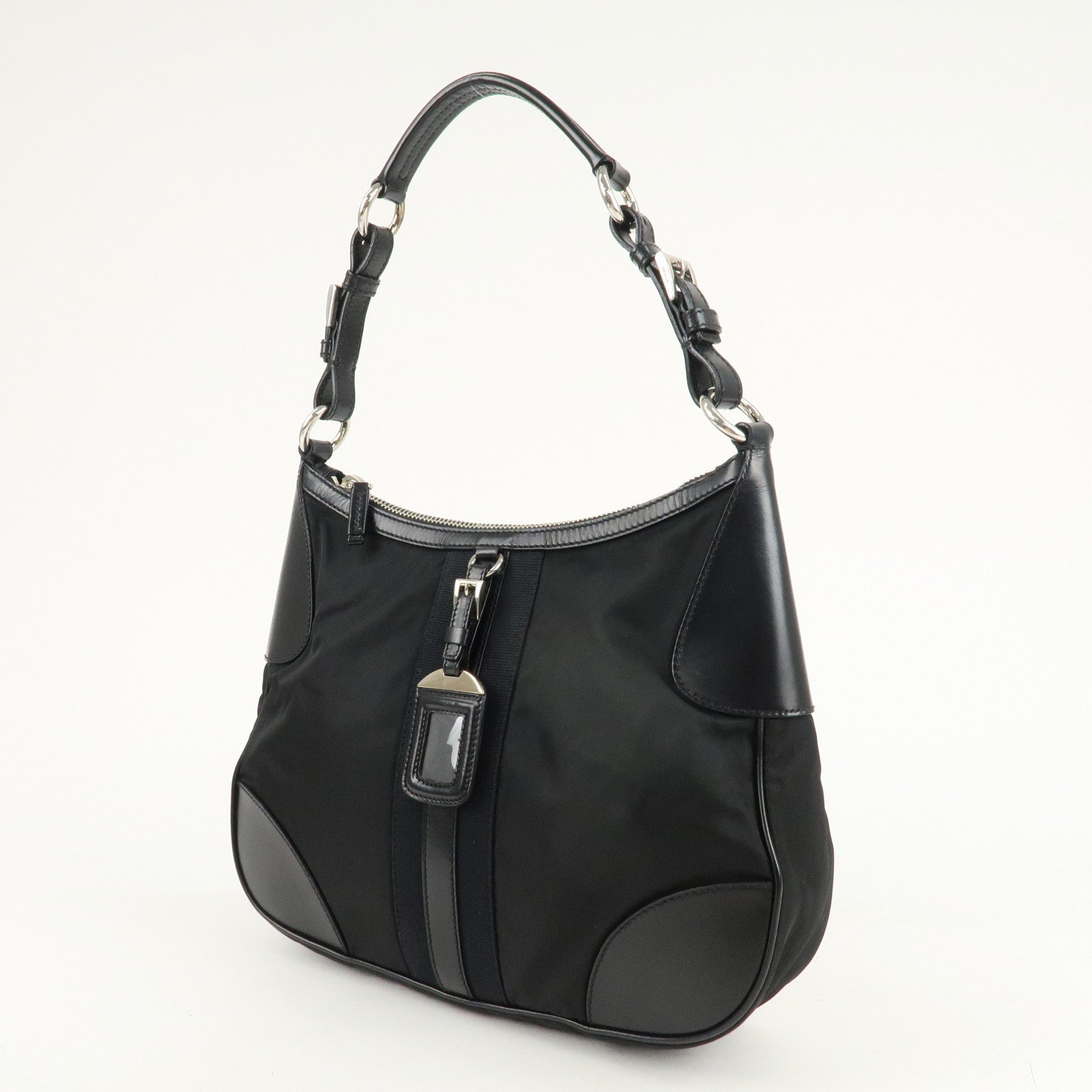 PRADA Nylon Leather Shoulder Bag Black BR2604