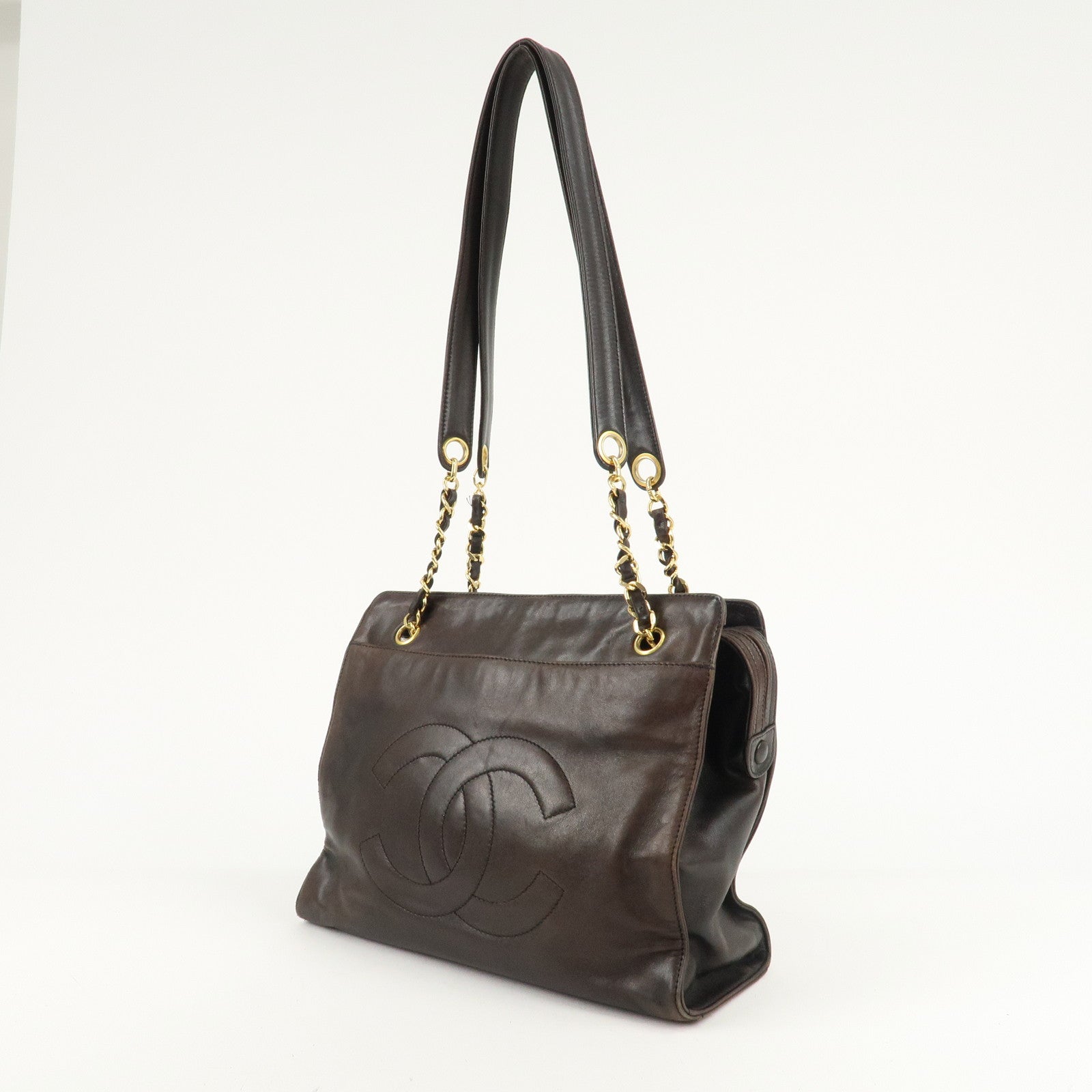 CHANEL COCO Mark Lamb Skin  Chain Shoulder Bag Brown Gold