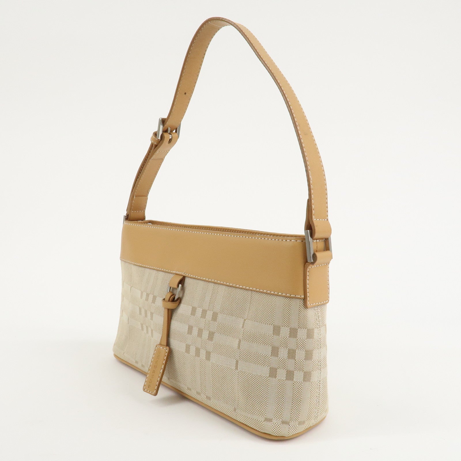 BURBERRY Canvas Leather Check One Shoulder Bag Beige