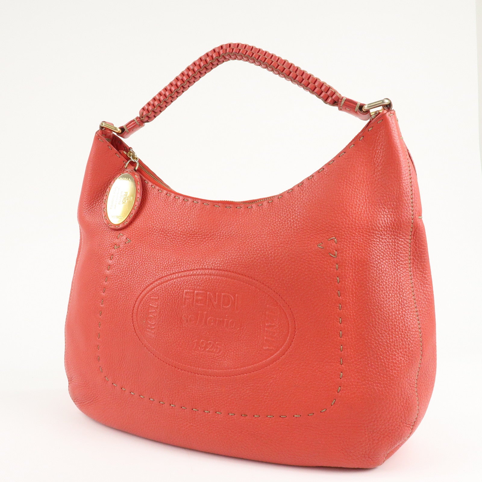 FENDI Selleria Leather Shoulder Bag Red 8BR648