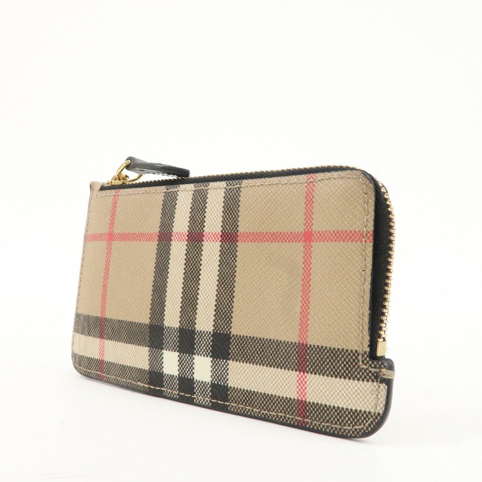 BURBERRY Nova Plaid PVC Leather Card Case Coin Case Beige Black