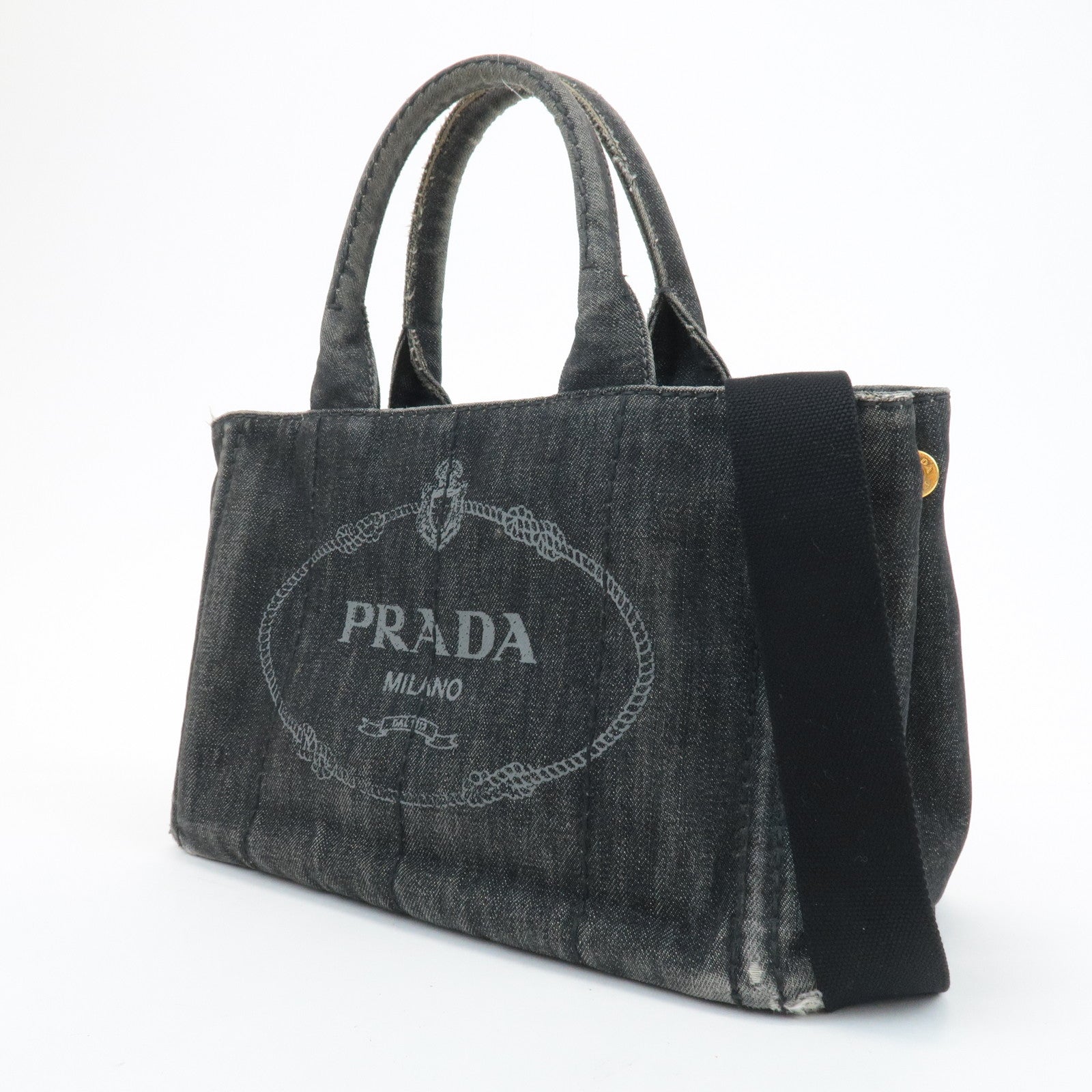 PRADA Canapa Mini Canvas 2Way Bag Tote Bag Black 1BG439