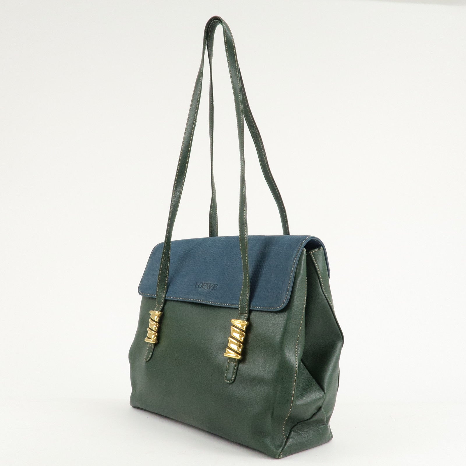 LOEWE Velazquez Suede Leather Shoulder Bag Green Blue